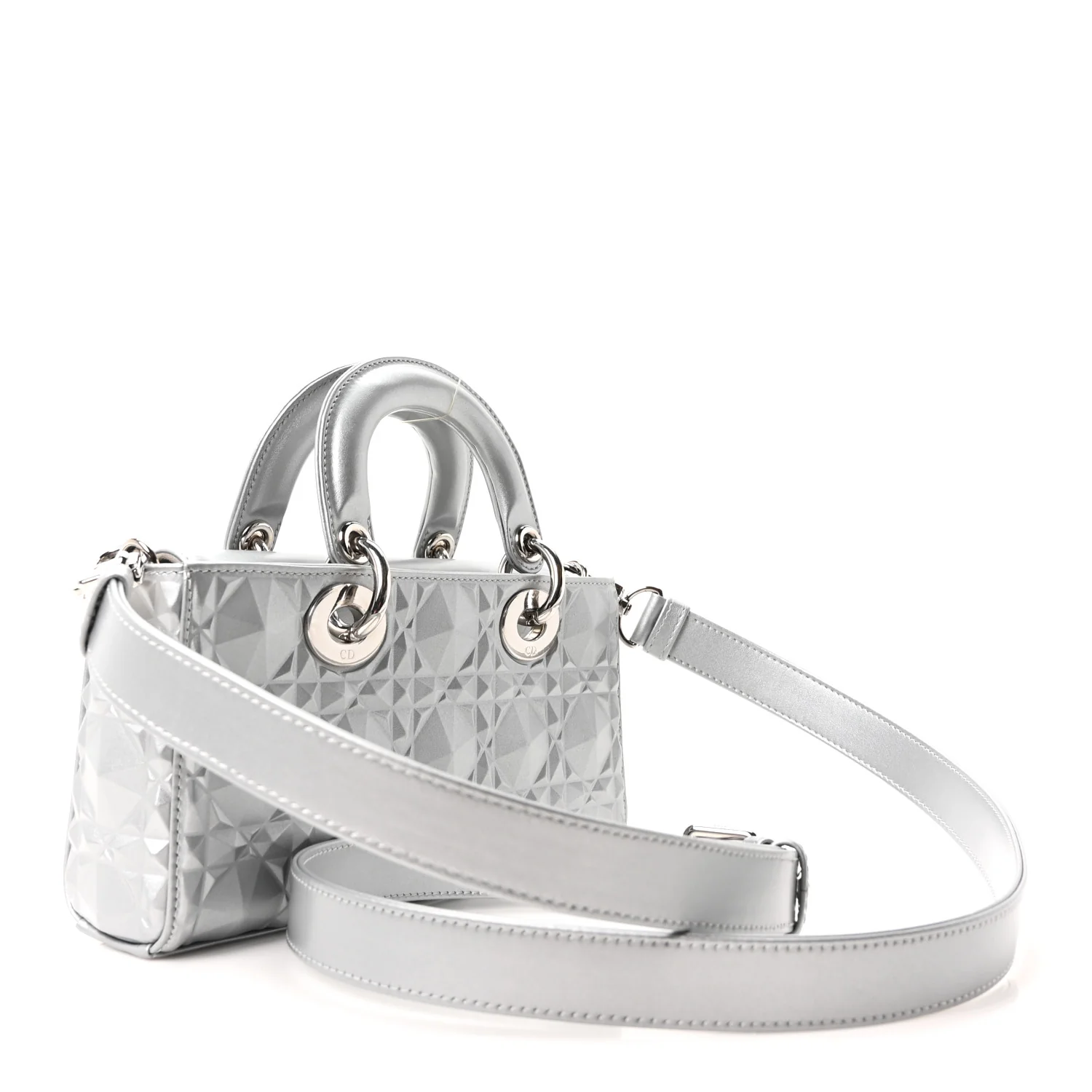 Metallic Calfskin Cannage Diamond Small Lady D-Joy Silver - Image 3