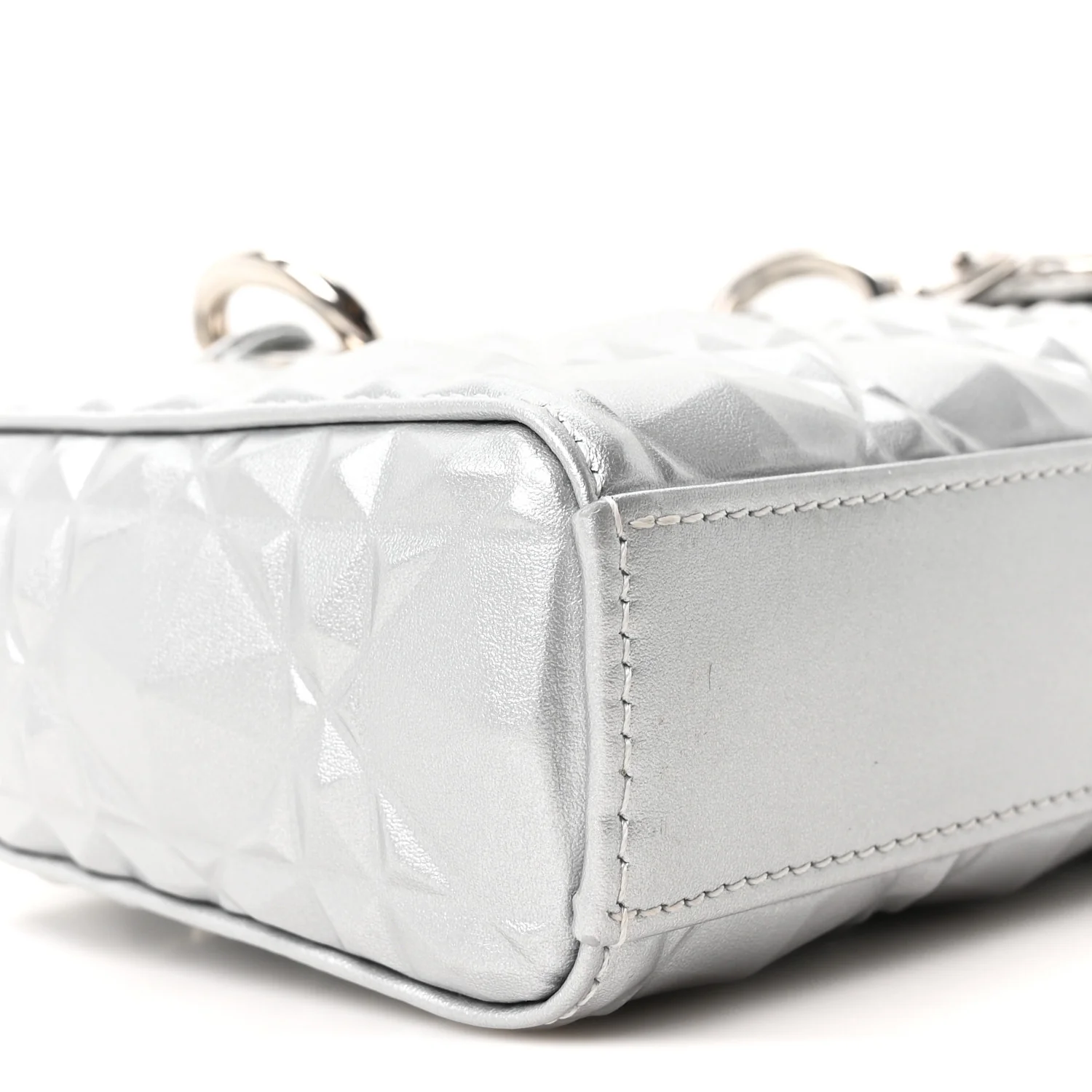 Metallic Calfskin Cannage Diamond Small Lady D-Joy Silver - Image 9