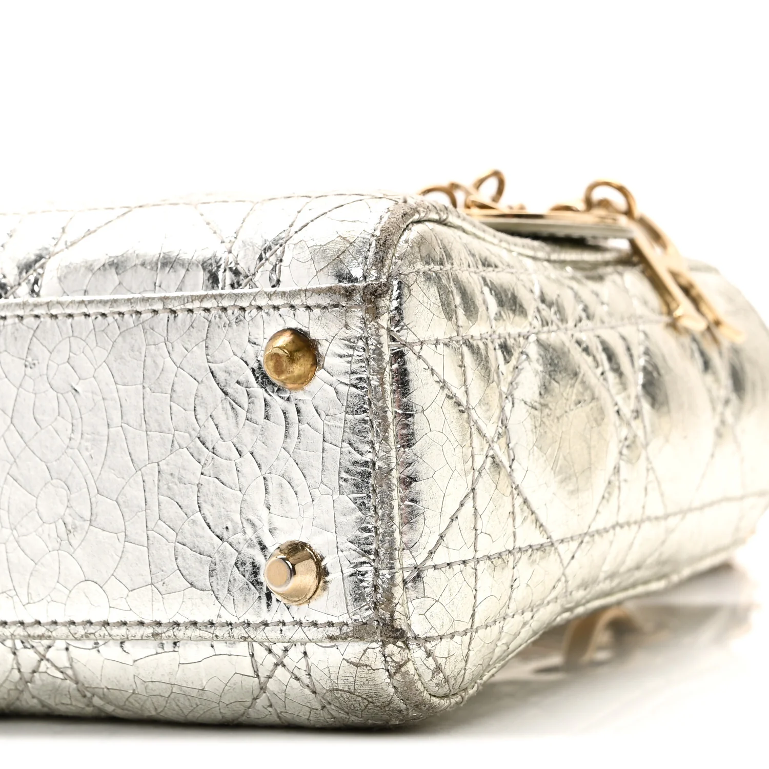 Metallic Crinkled Lambskin Cannage Mini Lady Dior Silver - Image 10