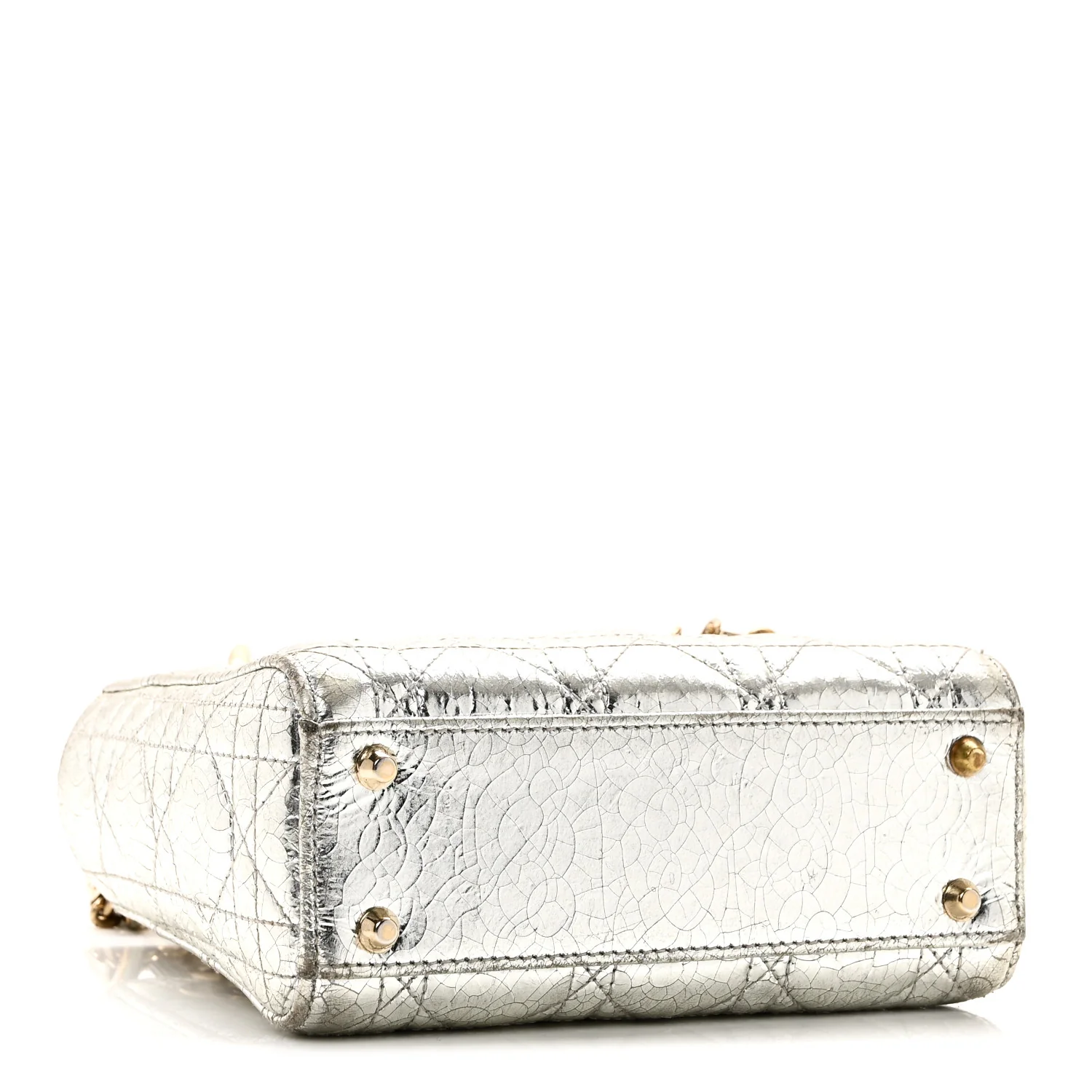 Metallic Crinkled Lambskin Cannage Mini Lady Dior Silver - Image 4