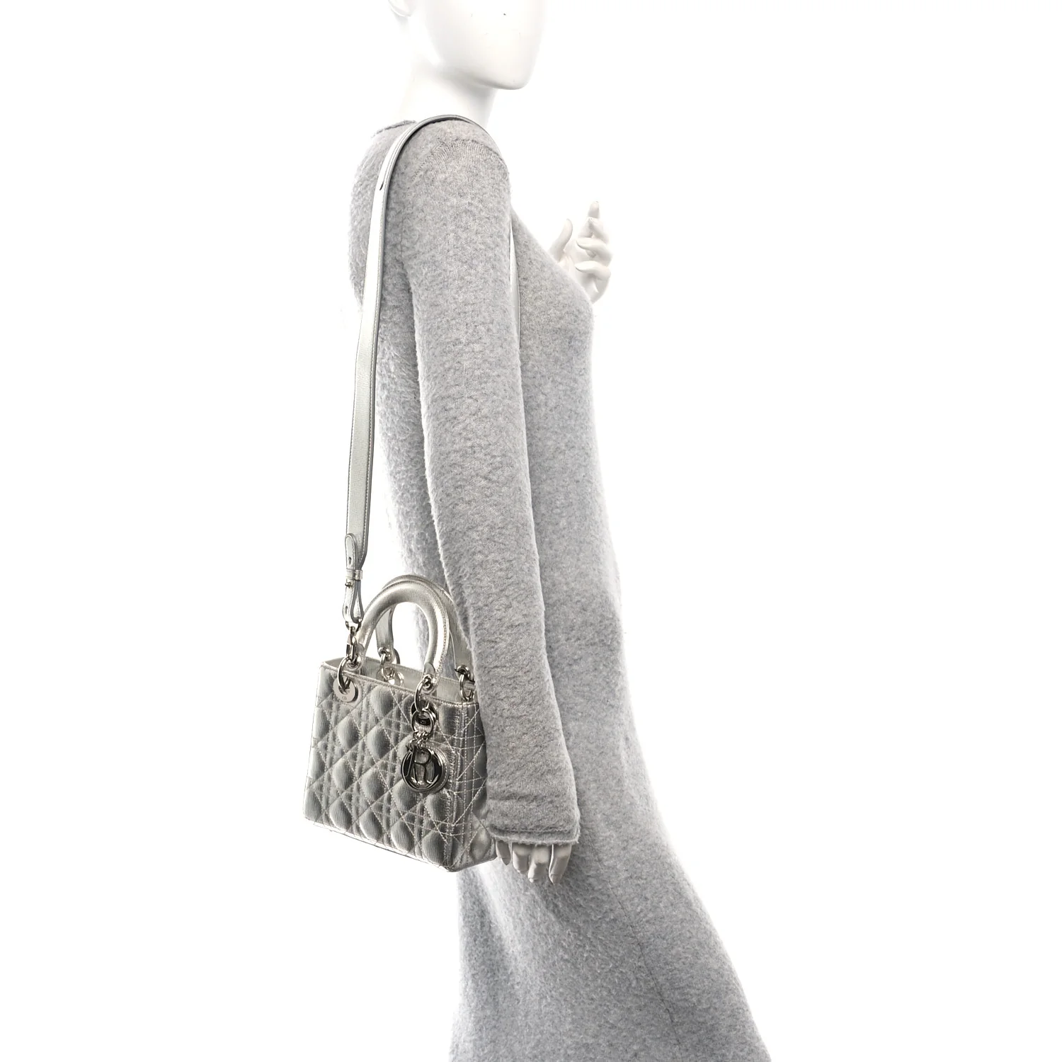 Metallic Grained Calfskin Cannage Small Lucky Badges My Lady Dior Silver - Image 2