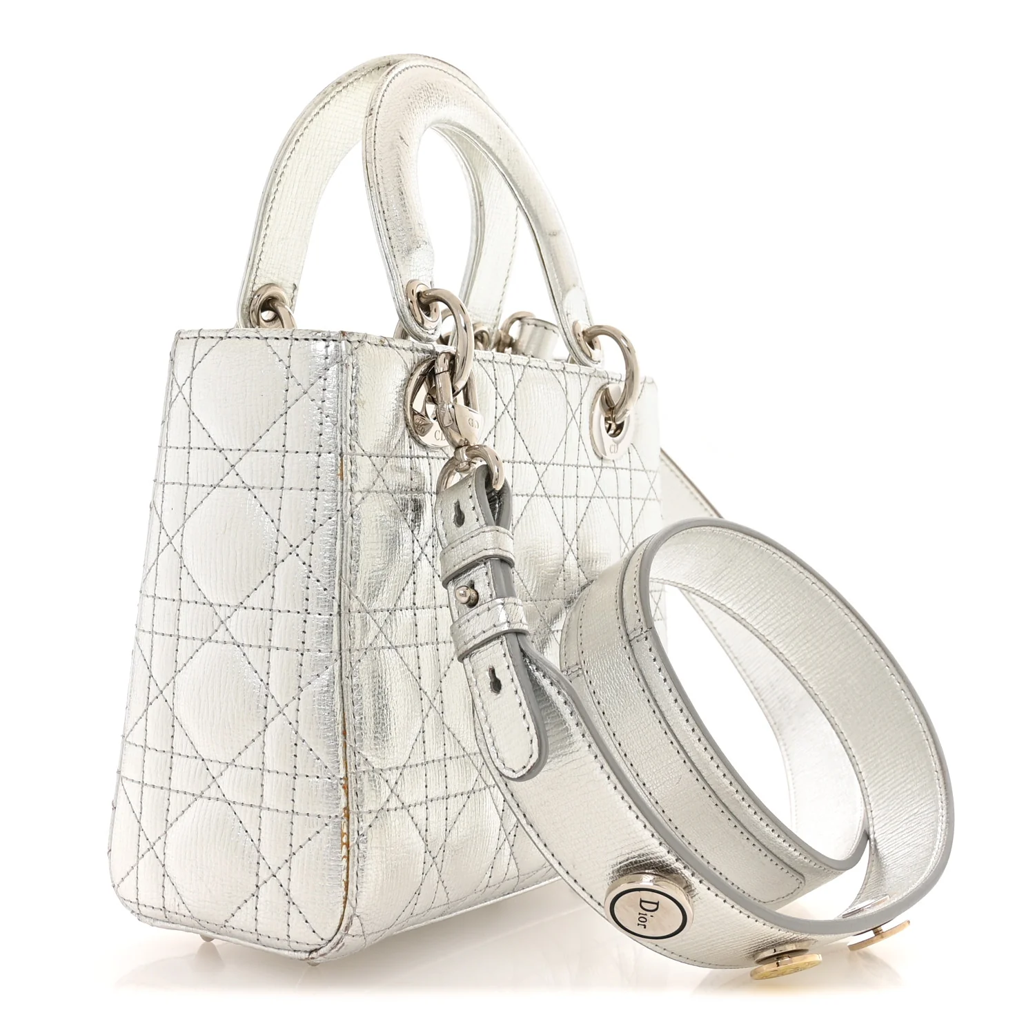 Metallic Grained Calfskin Cannage Small Lucky Badges My Lady Dior Silver - Image 3