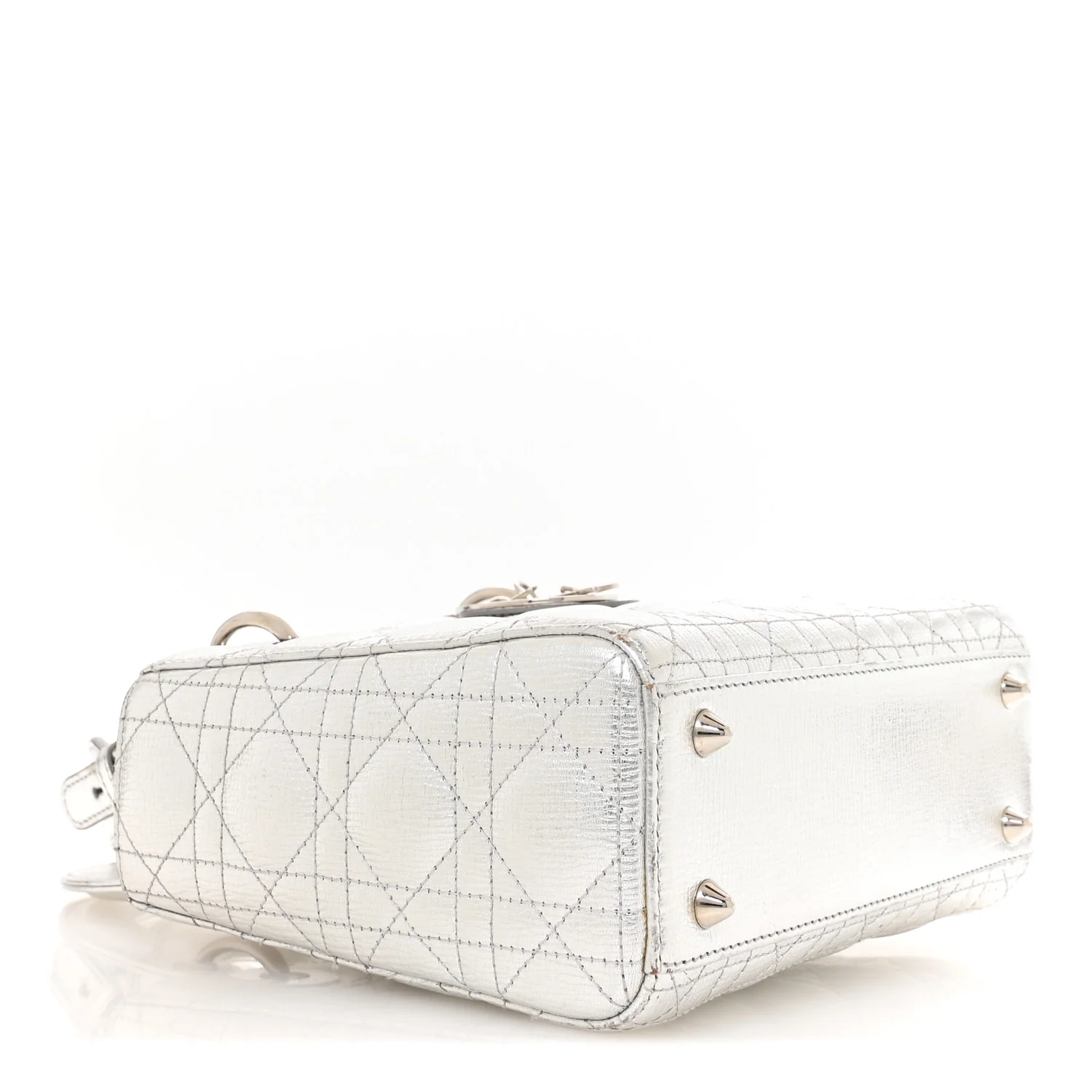 Metallic Grained Calfskin Cannage Small Lucky Badges My Lady Dior Silver - Image 4