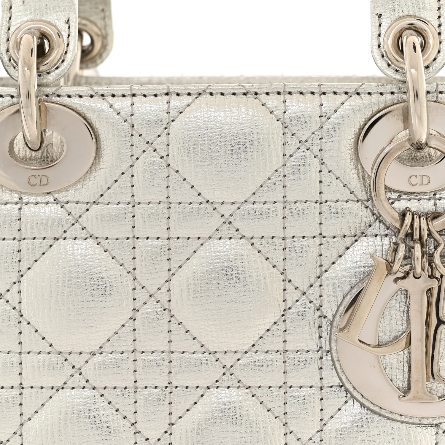 Metallic Grained Calfskin Cannage Small Lucky Badges My Lady Dior Silver - Image 8