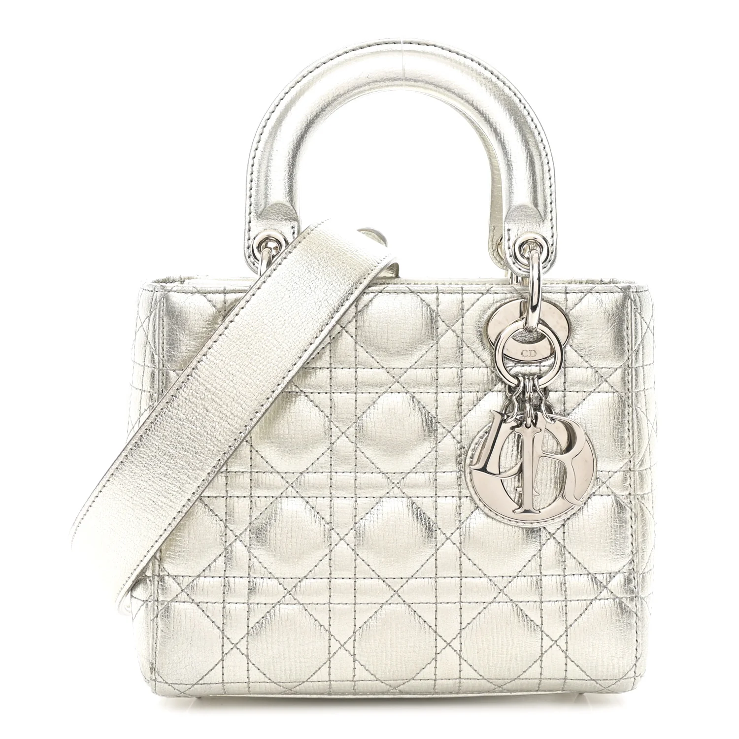 Metallic Grained Calfskin Cannage Small Lucky Badges My Lady Dior Silver