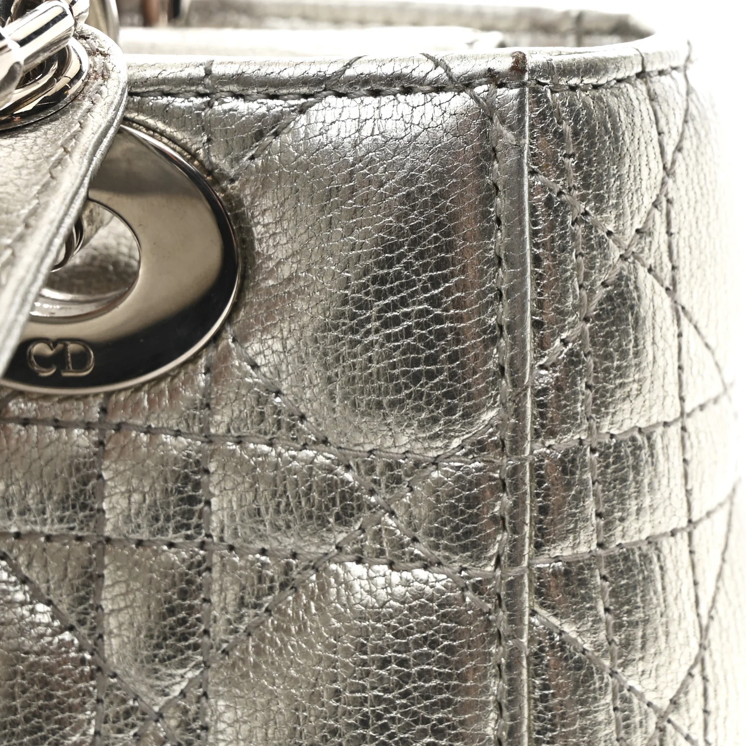 Metallic Grained Calfskin Cannage Small Lucky Badges My Lady Dior Silver - Image 12