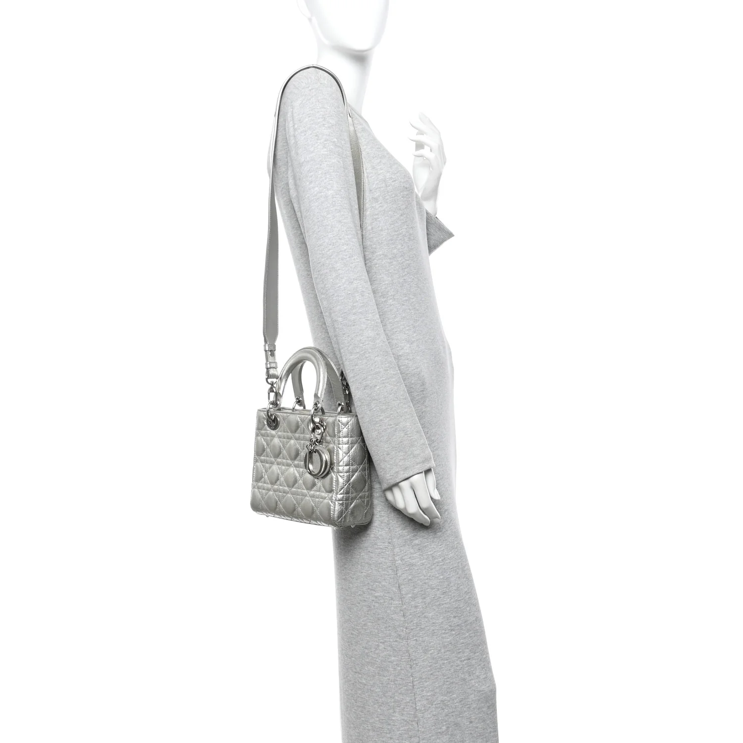 Metallic Grained Calfskin Cannage Small Lucky Badges My Lady Dior Silver - Image 2
