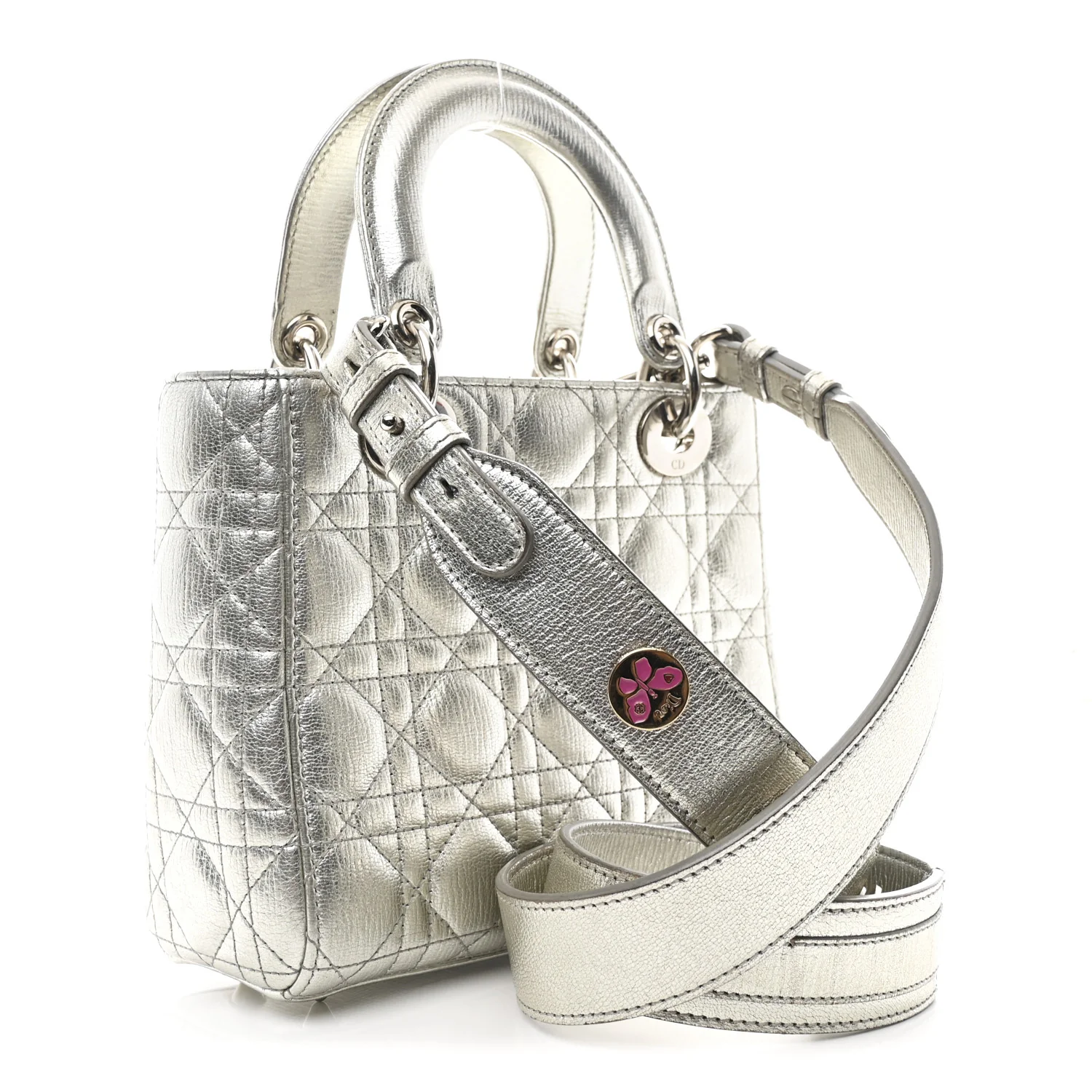 Metallic Grained Calfskin Cannage Small Lucky Badges My Lady Dior Silver - Image 3