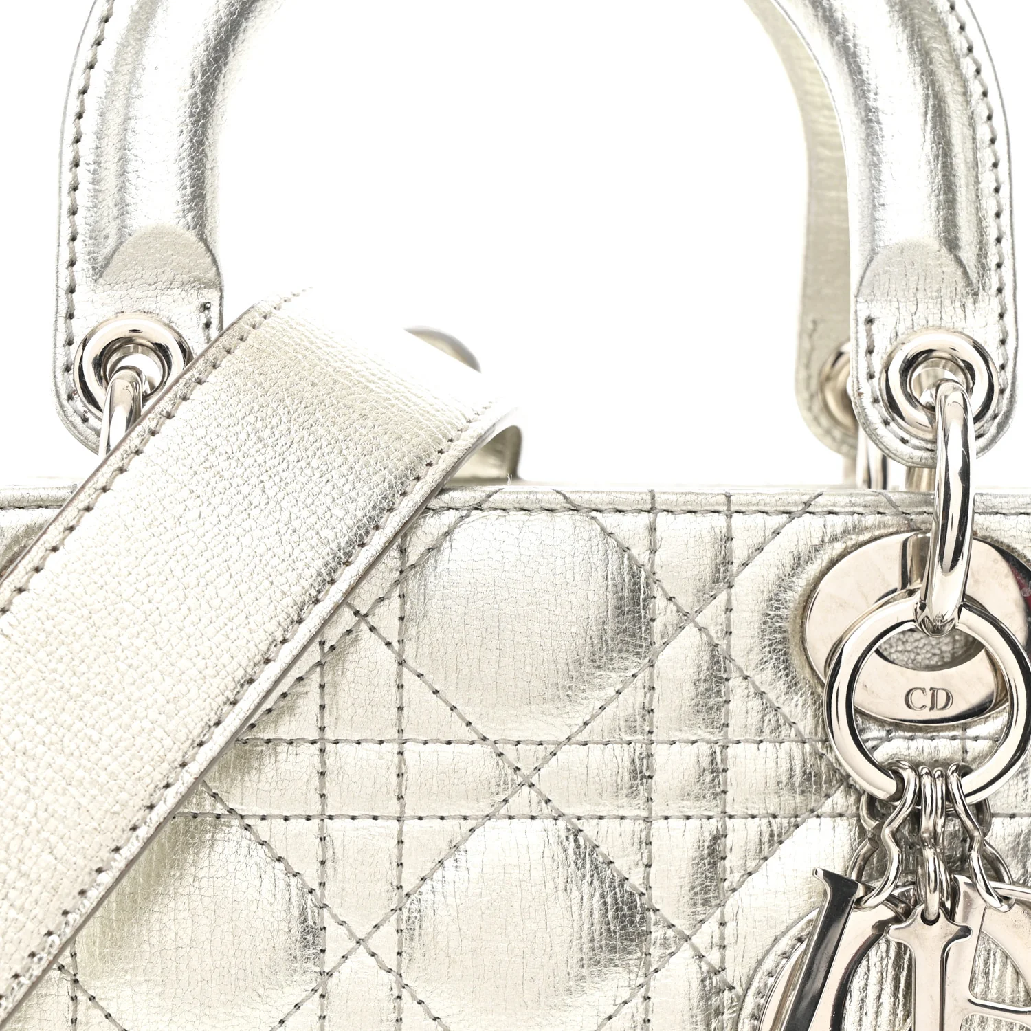 Metallic Grained Calfskin Cannage Small Lucky Badges My Lady Dior Silver - Image 8