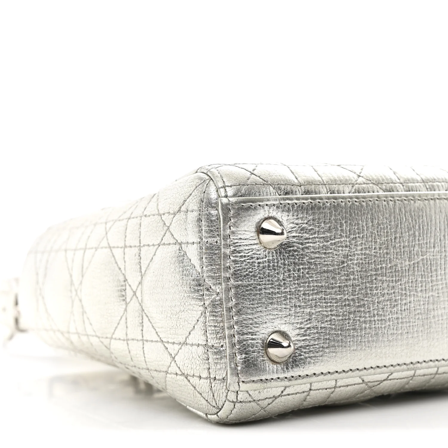 Metallic Grained Calfskin Cannage Small Lucky Badges My Lady Dior Silver - Image 9