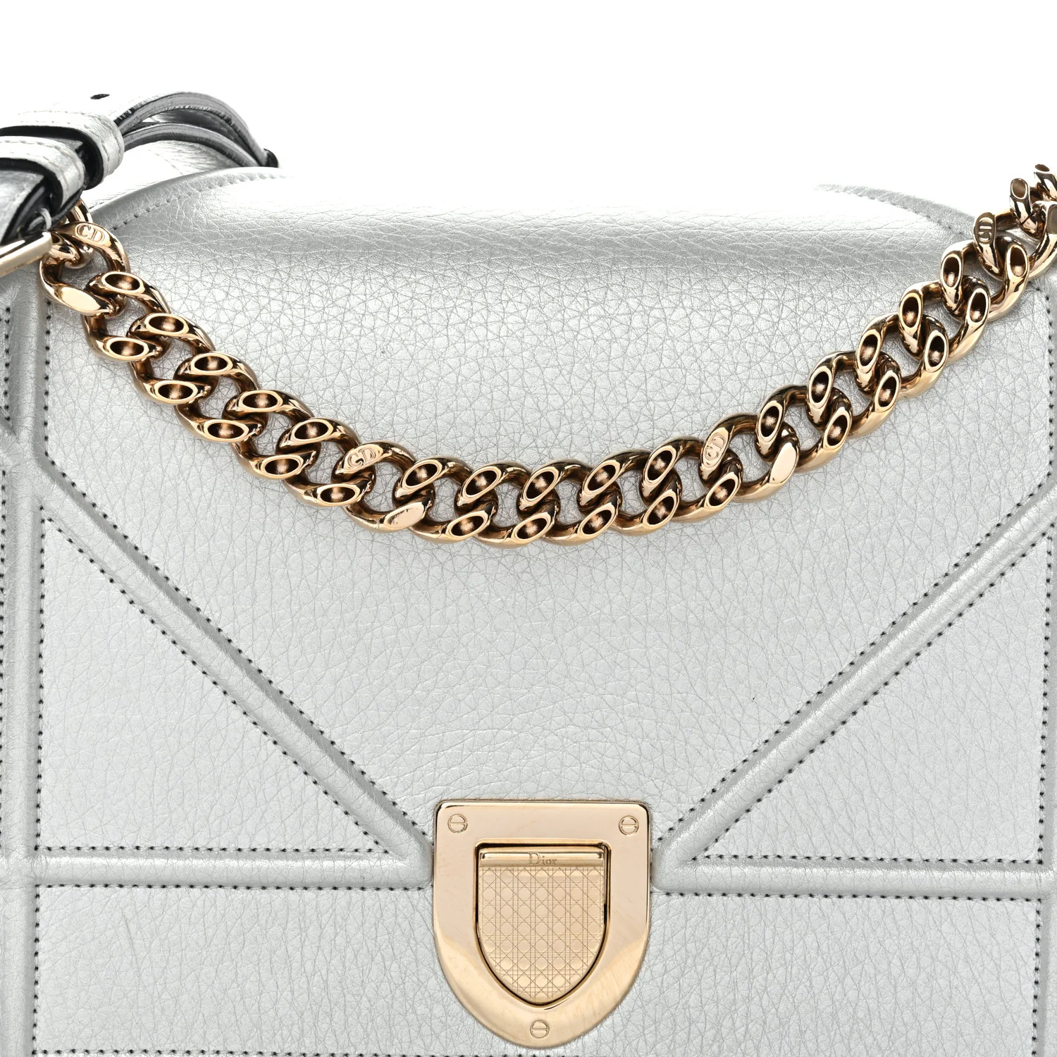 Metallic Grained Calfskin Medium Diorama Flap Bag Silver - Image 7