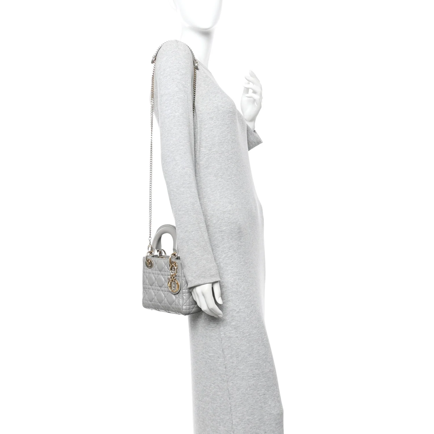 Metallic Lambskin Cannage Mini Lady Dior Grey - Image 2