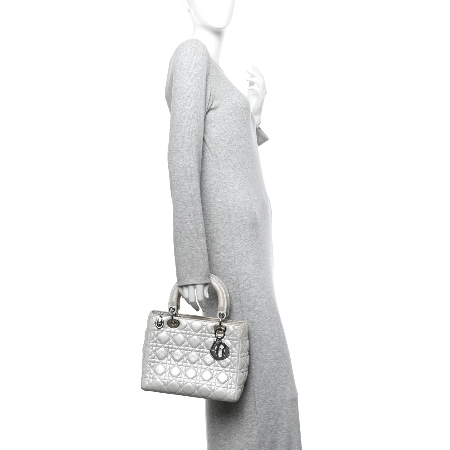 Metallic Nubuck Cannage Medium Lady Dior Silver - Image 2
