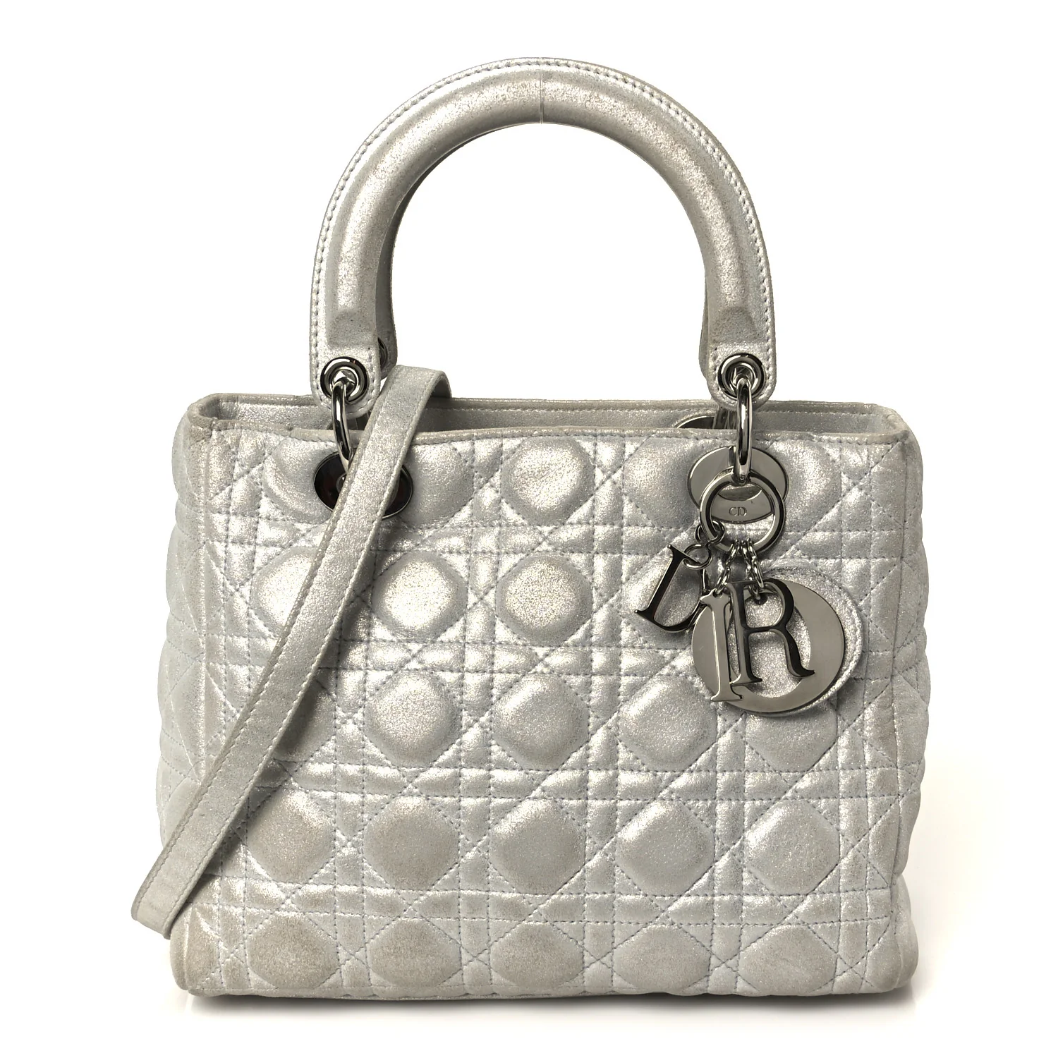 Metallic Nubuck Cannage Medium Lady Dior Silver
