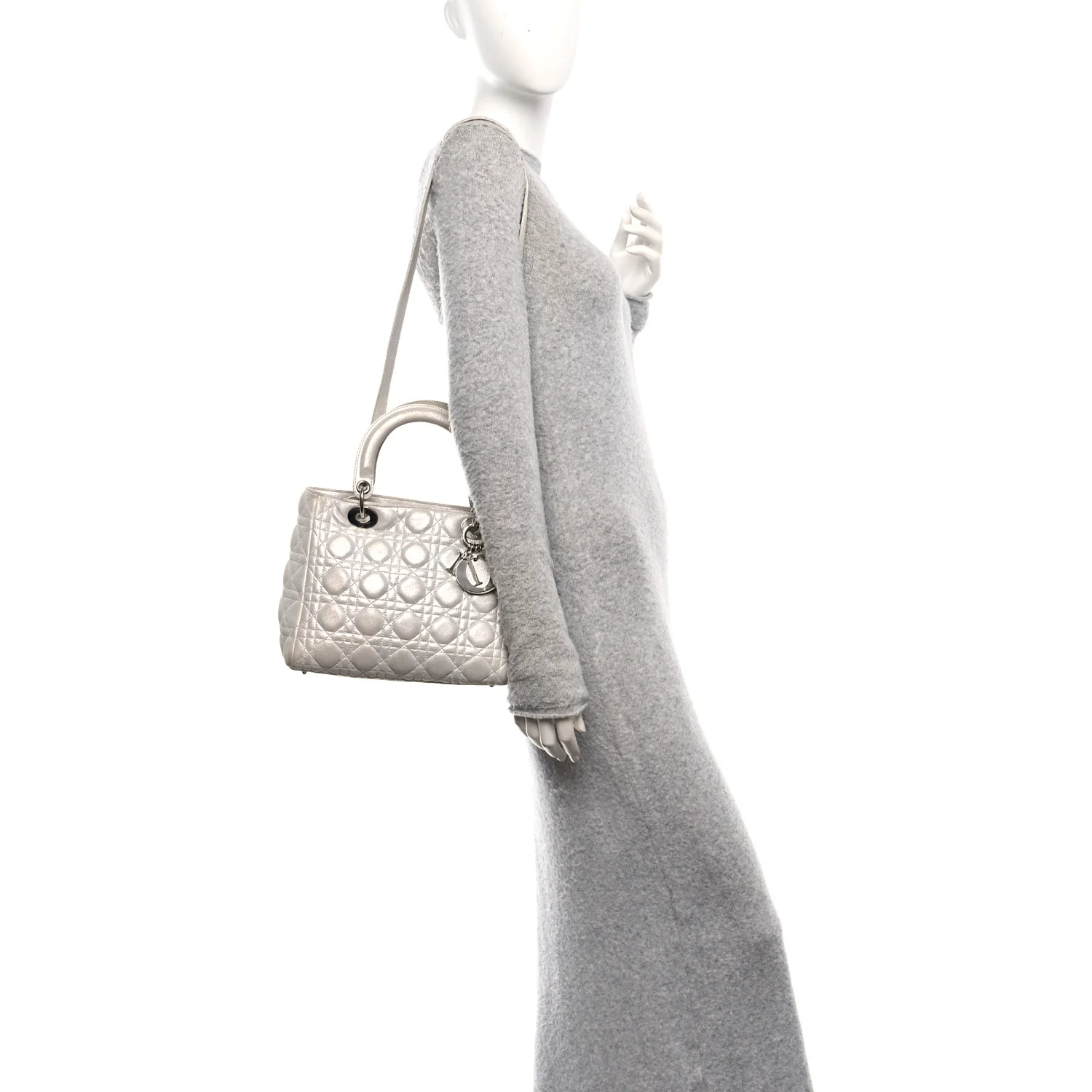 Metallic Nubuck Cannage Medium Lady Dior Silver - Image 2