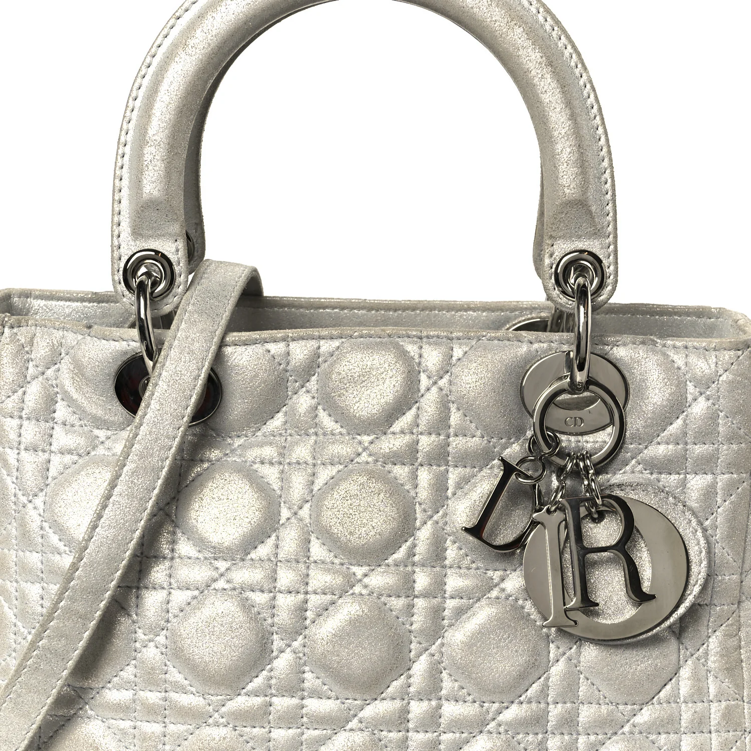 Metallic Nubuck Cannage Medium Lady Dior Silver - Image 8