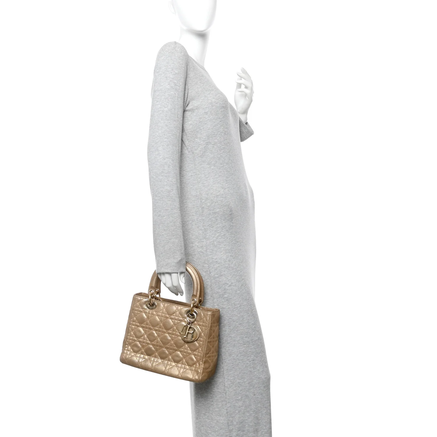 Metallic Nylon Cannage Medium Lady Dior Gold - Image 2
