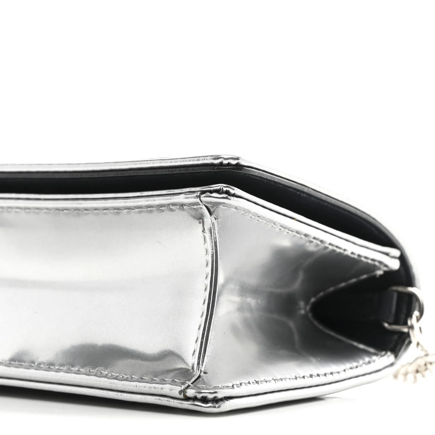 Metallic Patent Micro-Cannage Baby Diorama Flap Bag Silver - Image 10