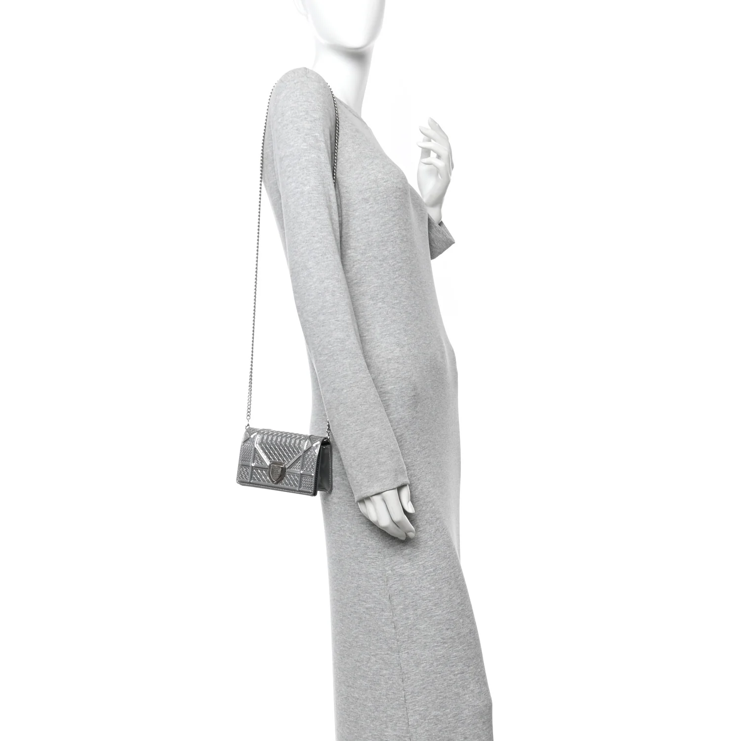 Metallic Patent Micro-Cannage Baby Diorama Flap Bag Silver - Image 2