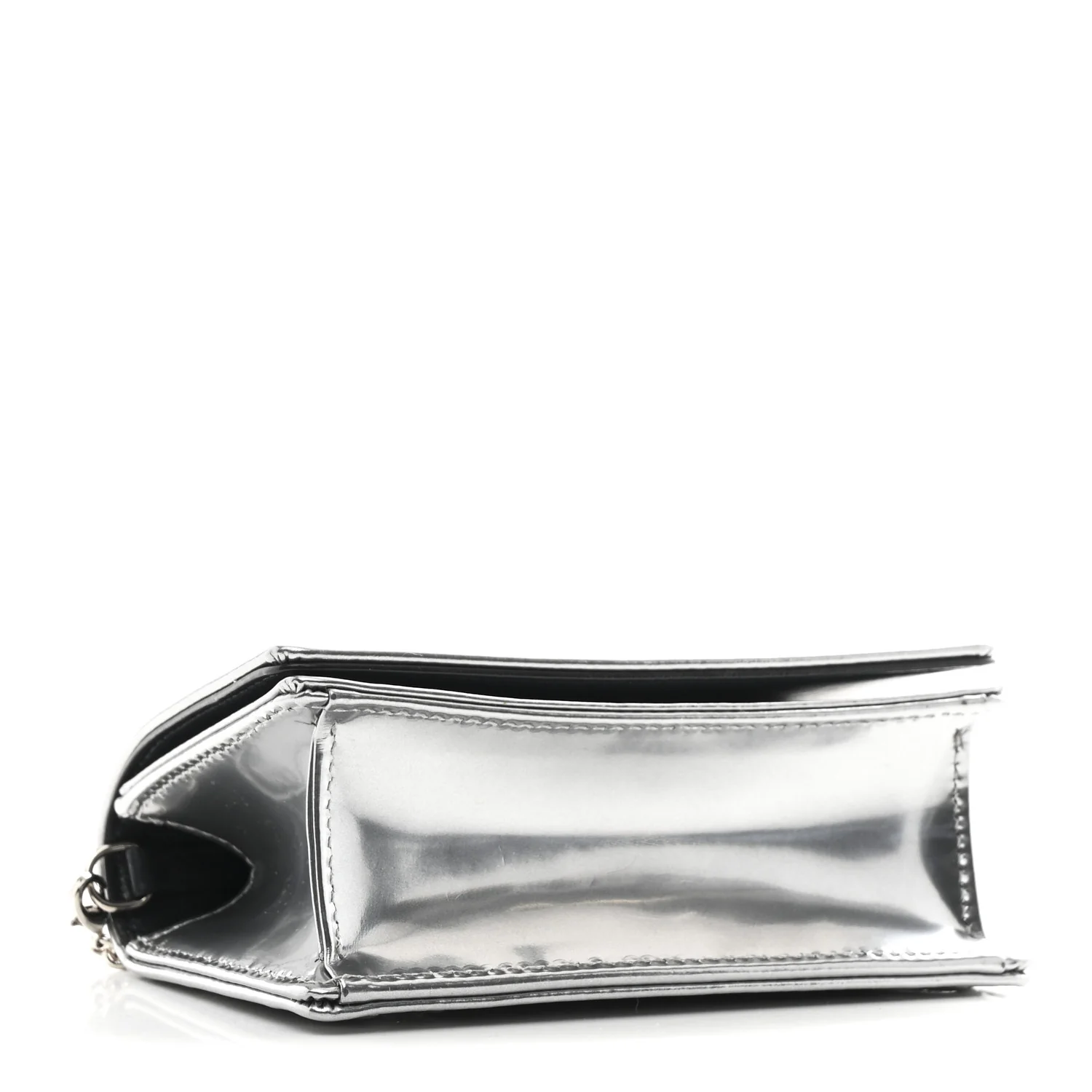 Metallic Patent Micro-Cannage Baby Diorama Flap Bag Silver - Image 4
