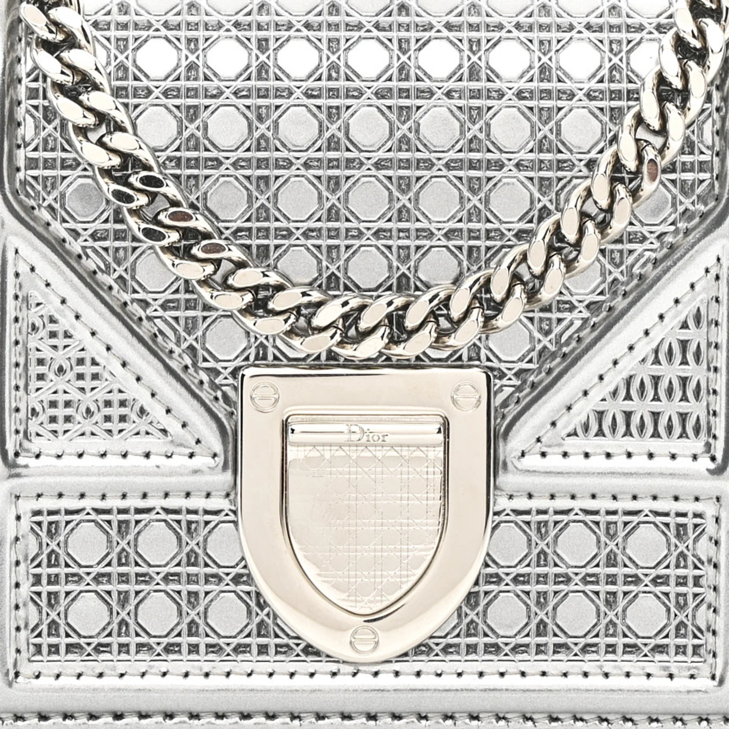 Metallic Patent Micro-Cannage Baby Diorama Flap Bag Silver - Image 8