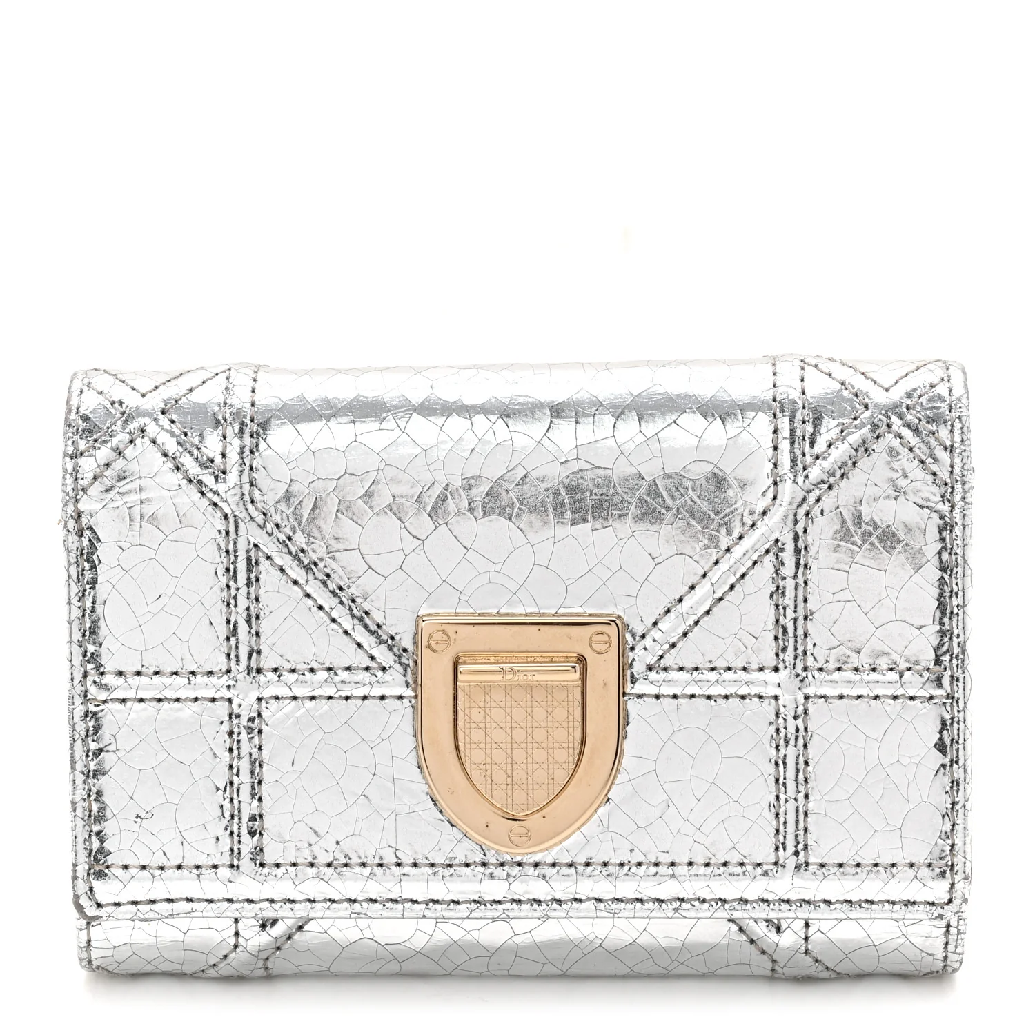 Metallic Patent Micro-Cannage Diorama Elancee Wallet Onyx Silver