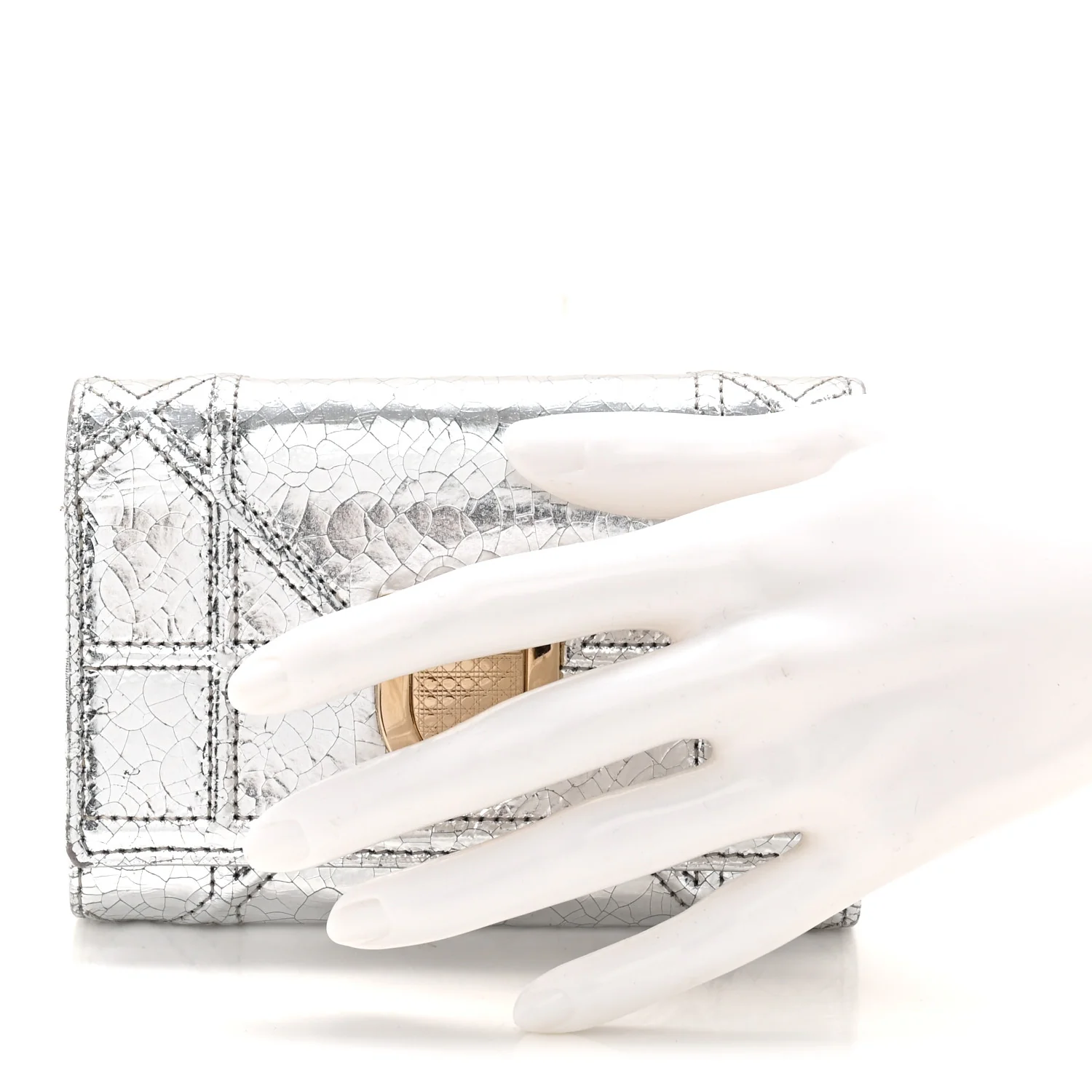 Metallic Patent Micro-Cannage Diorama Elancee Wallet Onyx Silver - Image 2
