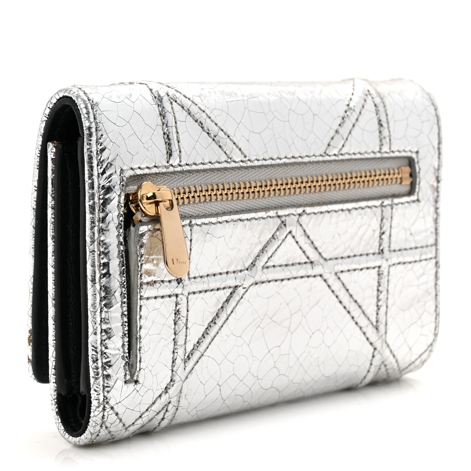 Metallic Patent Micro-Cannage Diorama Elancee Wallet Onyx Silver - Image 3