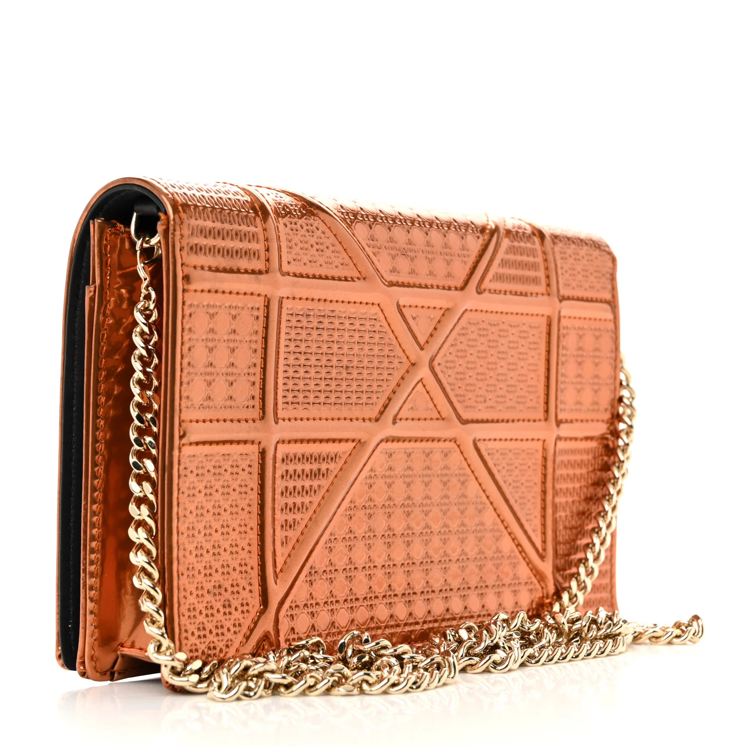 Metallic Patent Micro-Cannage Diorama Wallet on Chain Pouch Orange - Image 3