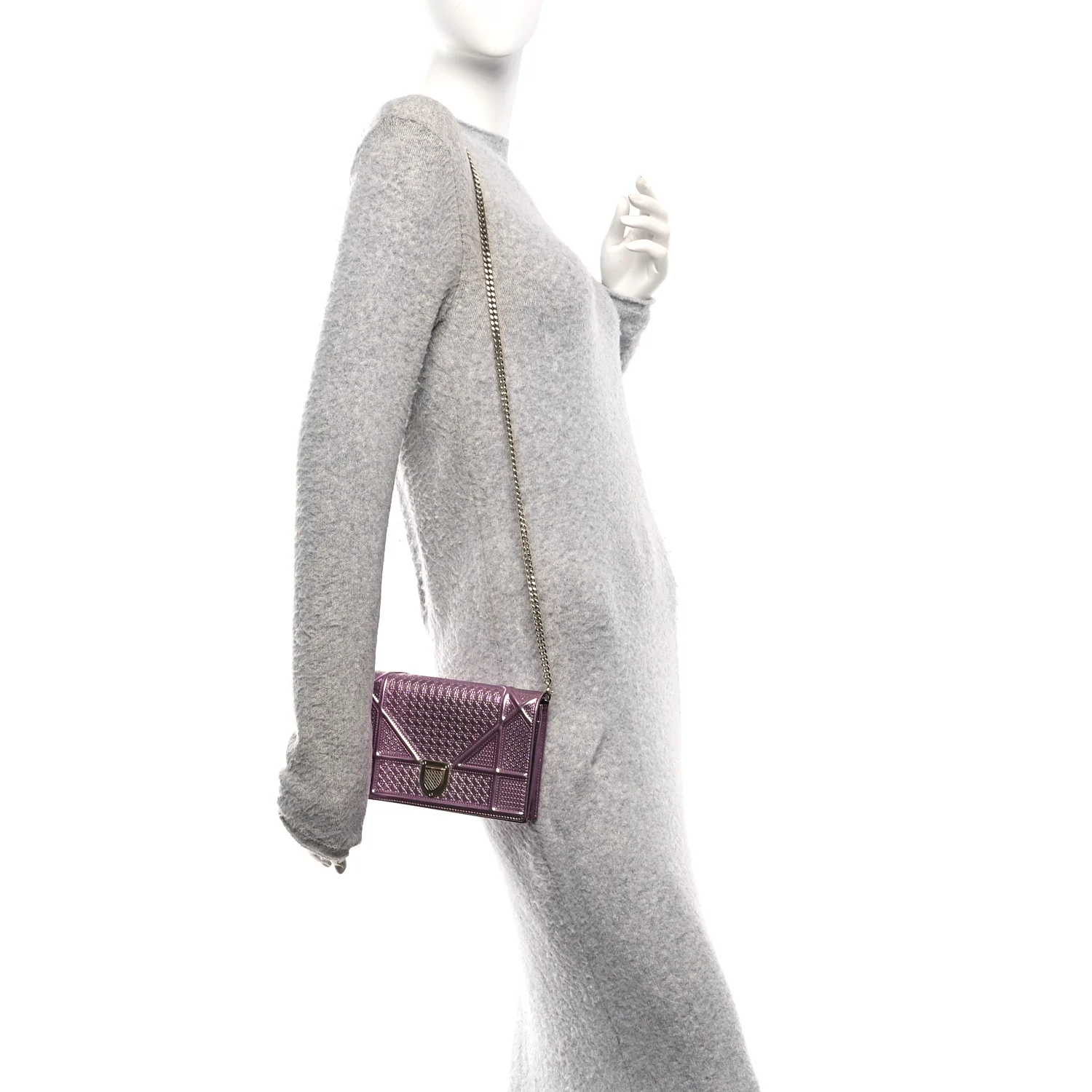 Metallic Patent Micro-Cannage Diorama Wallet on Chain Pouch Pink - Image 2