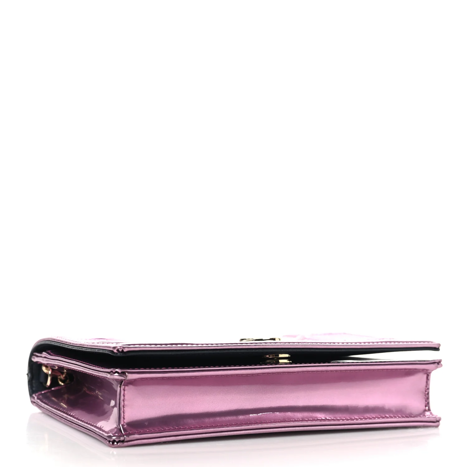 Metallic Patent Micro-Cannage Diorama Wallet on Chain Pouch Pink - Image 4