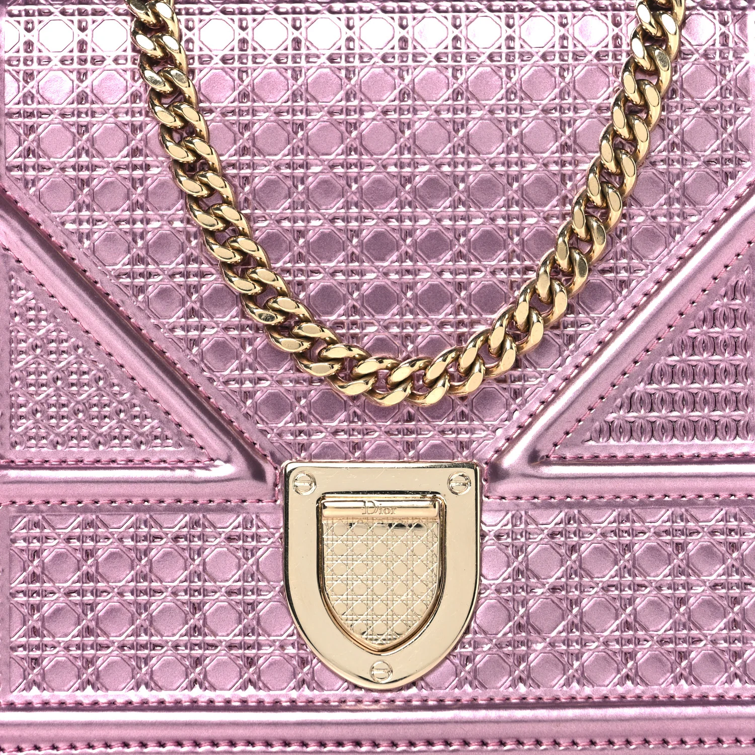 Metallic Patent Micro-Cannage Diorama Wallet on Chain Pouch Pink - Image 8