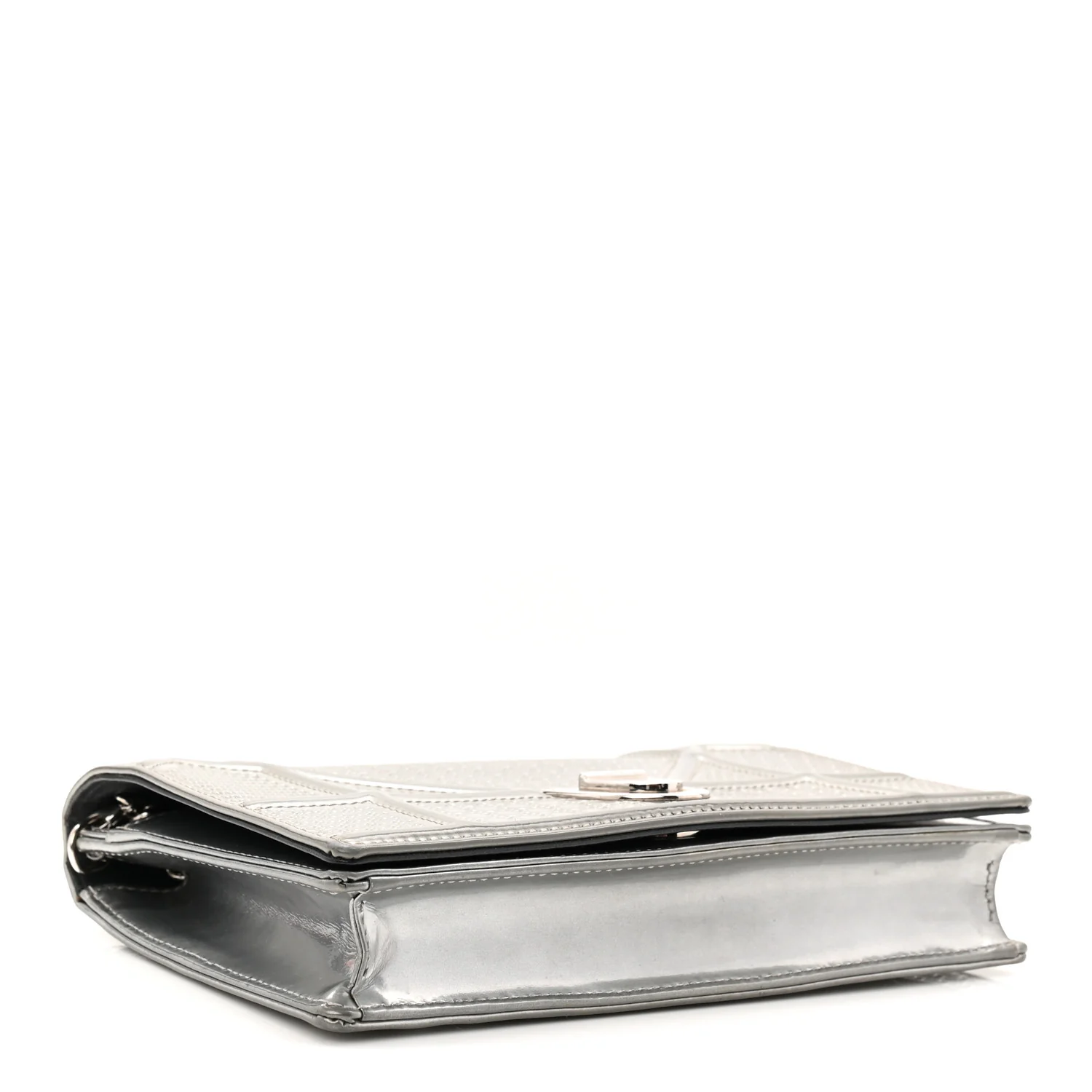 Metallic Patent Micro-Cannage Diorama Wallet on Chain Pouch Silver - Image 4