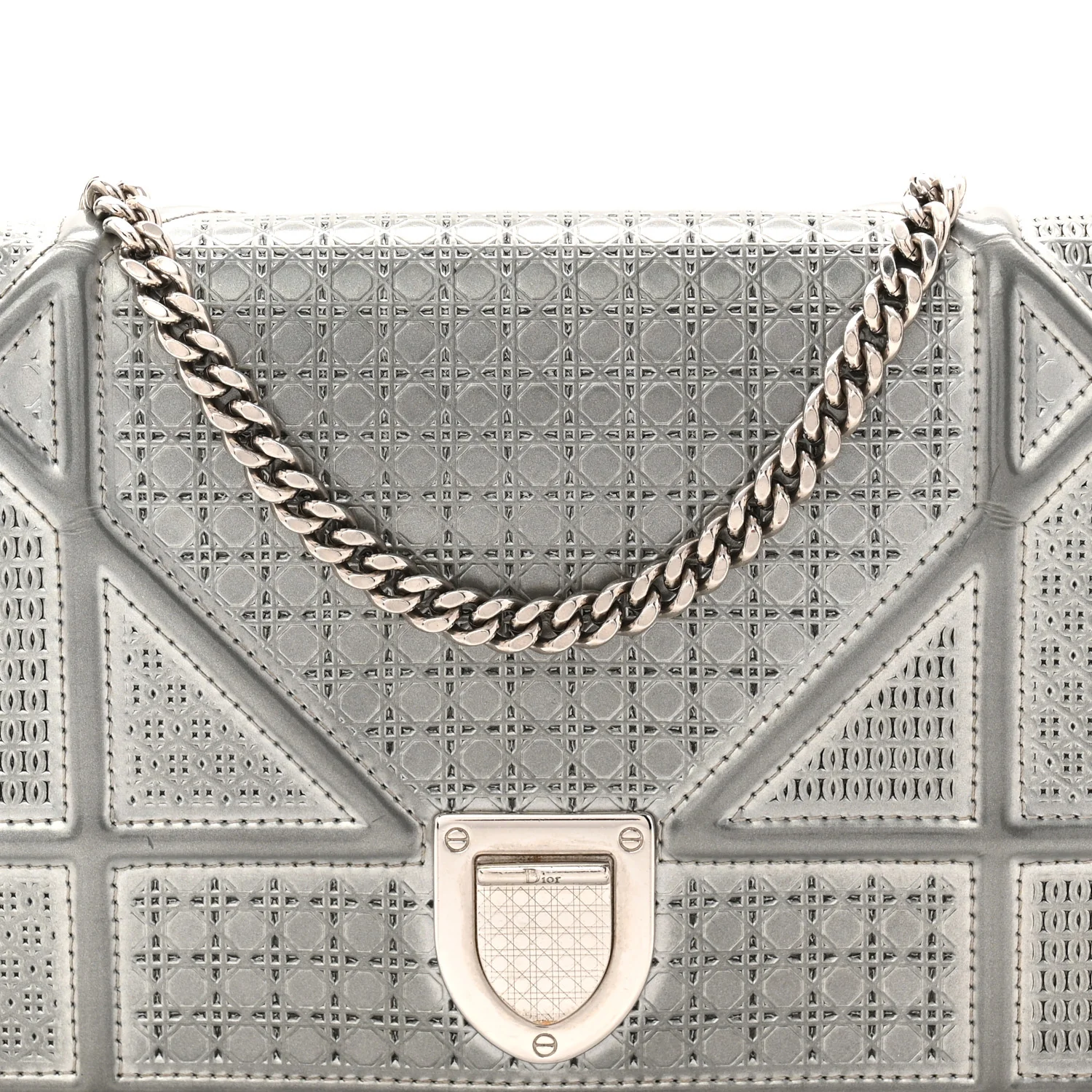 Metallic Patent Micro-Cannage Diorama Wallet on Chain Pouch Silver - Image 7