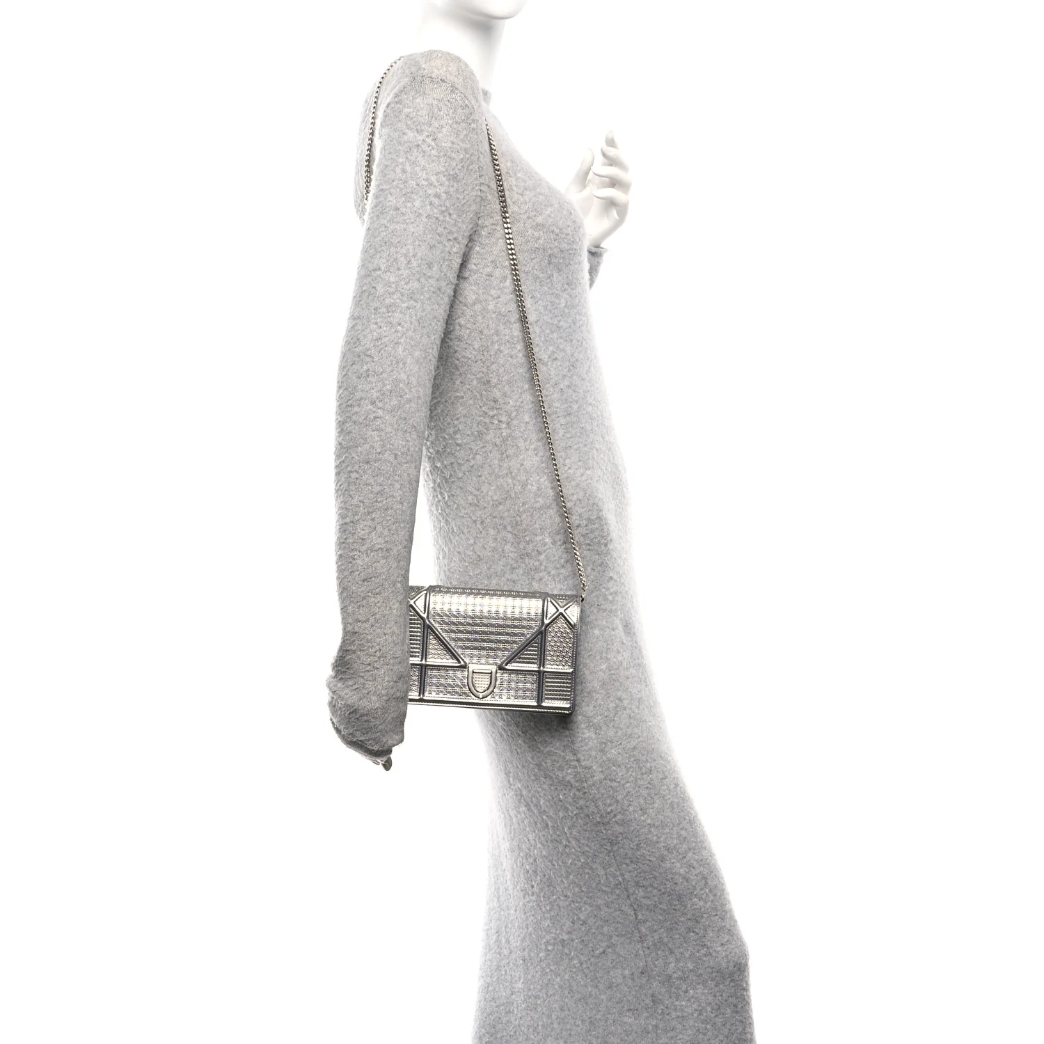 Metallic Patent Micro-Cannage Diorama Wallet on Chain Pouch Silver - Image 2