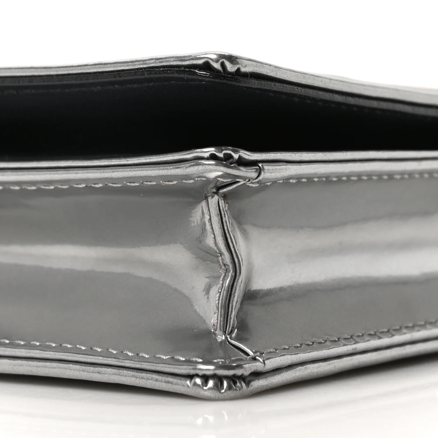 Metallic Patent Micro-Cannage Diorama Wallet on Chain Pouch Silver - Image 8