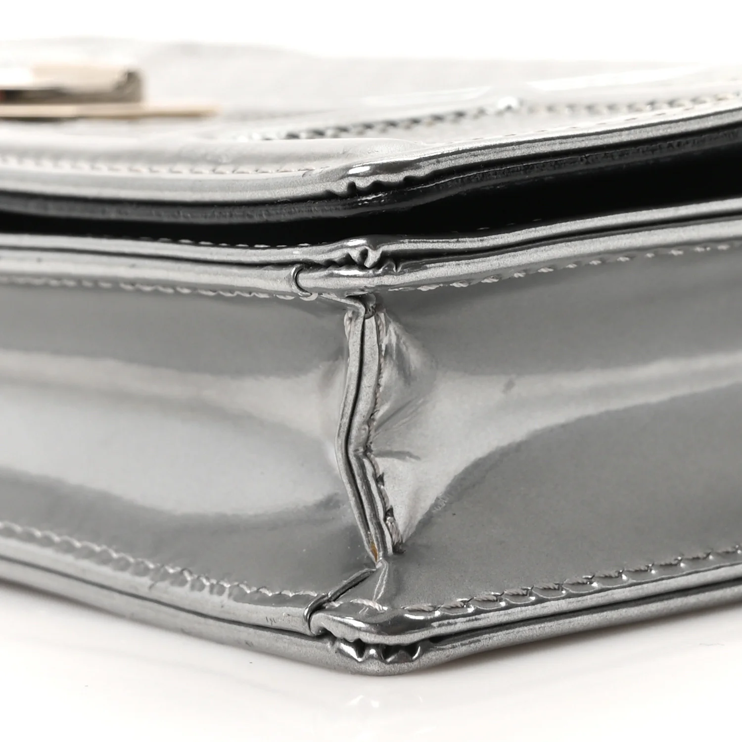 Metallic Patent Micro-Cannage Diorama Wallet on Chain Pouch Silver - Image 9