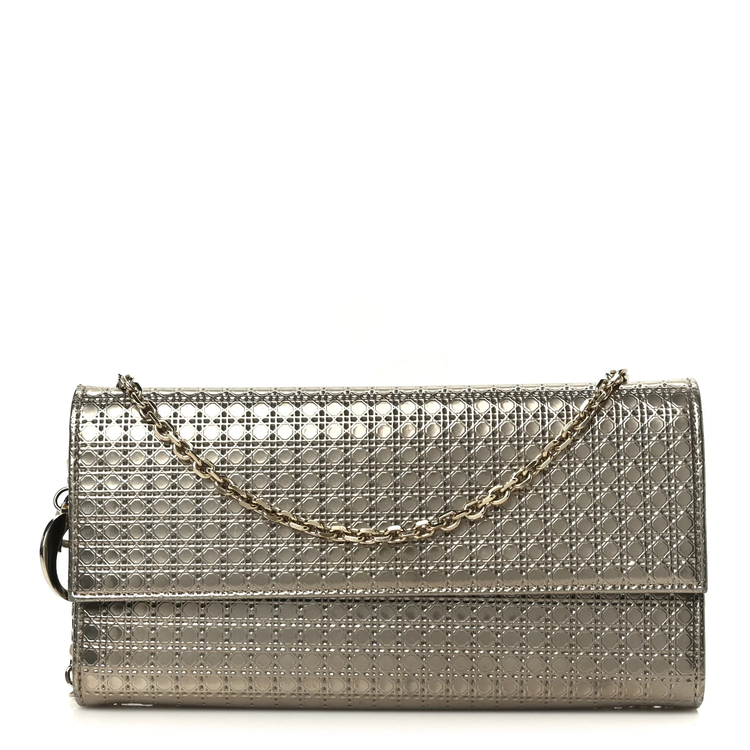 Metallic Patent Micro-Cannage Lady Dior Croisiere Chain Wallet Champagne