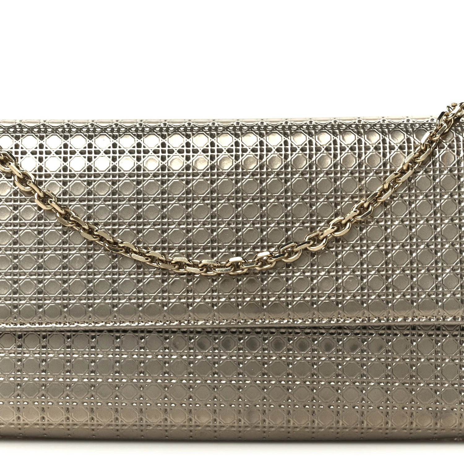 Metallic Patent Micro-Cannage Lady Dior Croisiere Chain Wallet Champagne - Image 9