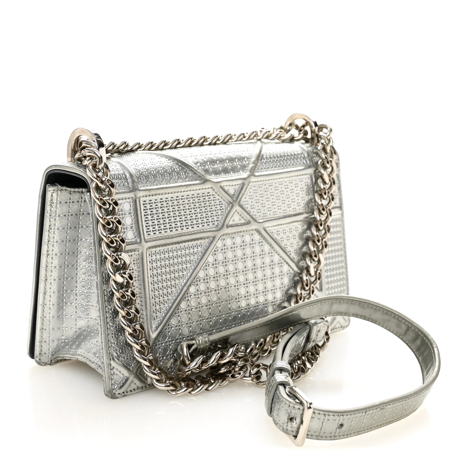 Metallic Patent Micro-Cannage Small Diorama Flap Bag Silver - Image 3