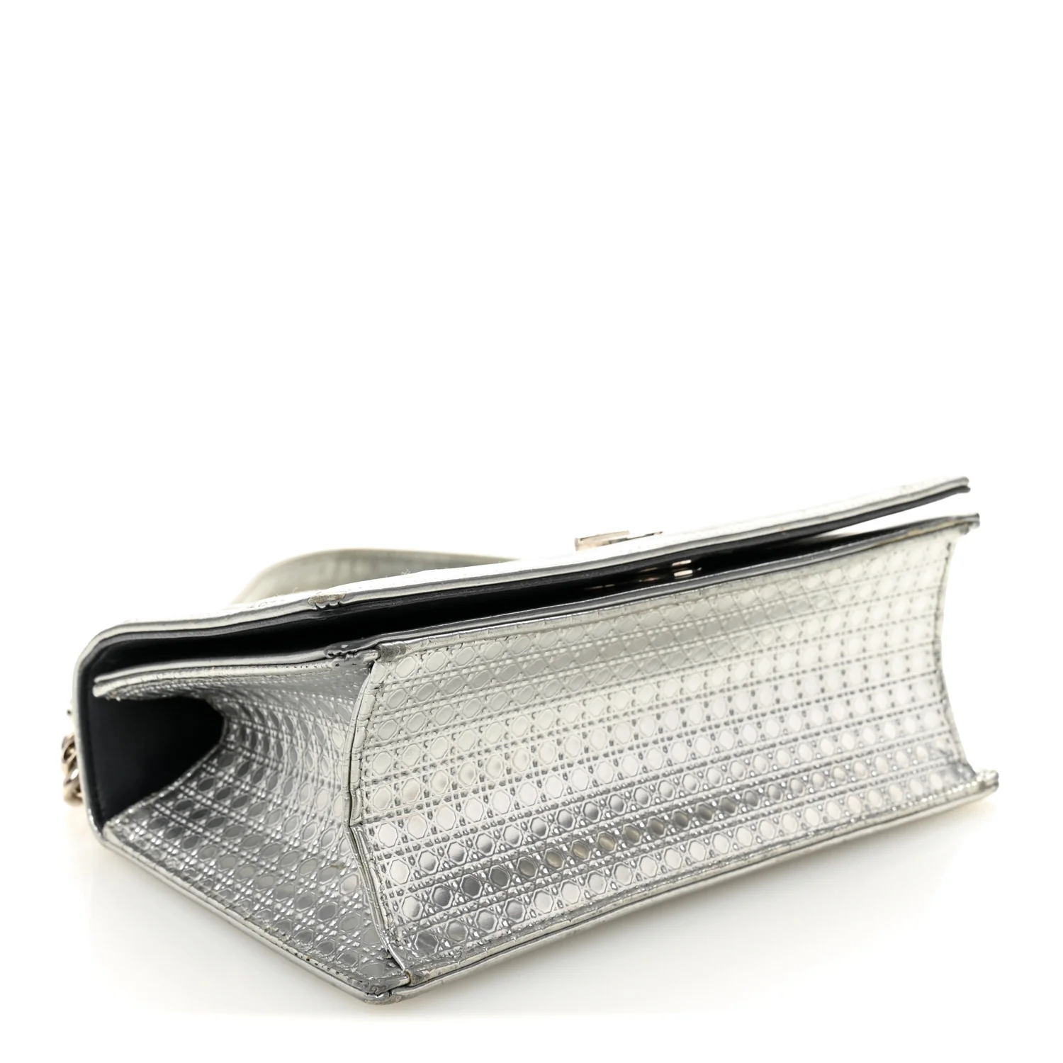 Metallic Patent Micro-Cannage Small Diorama Flap Bag Silver - Image 4