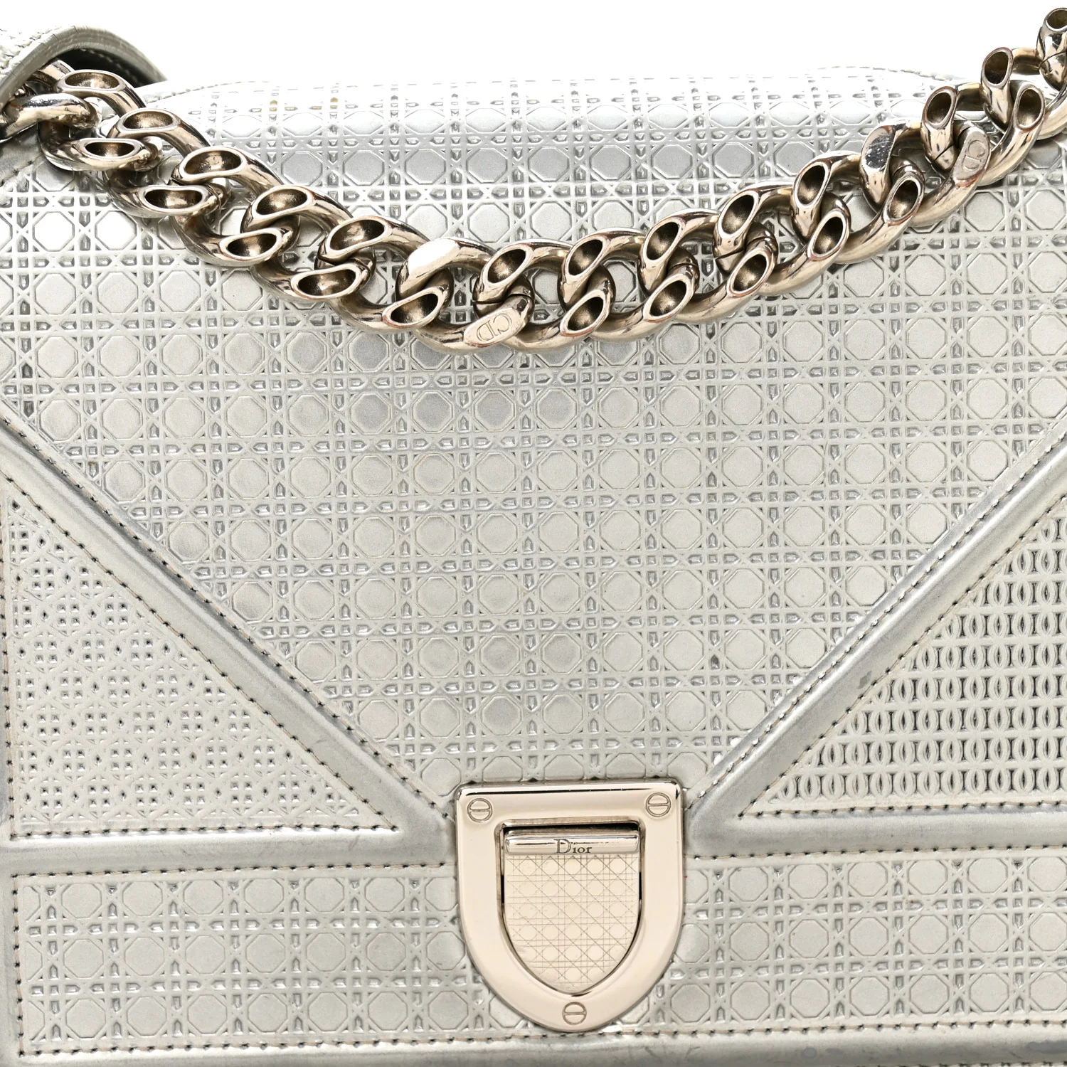 Metallic Patent Micro-Cannage Small Diorama Flap Bag Silver - Image 7