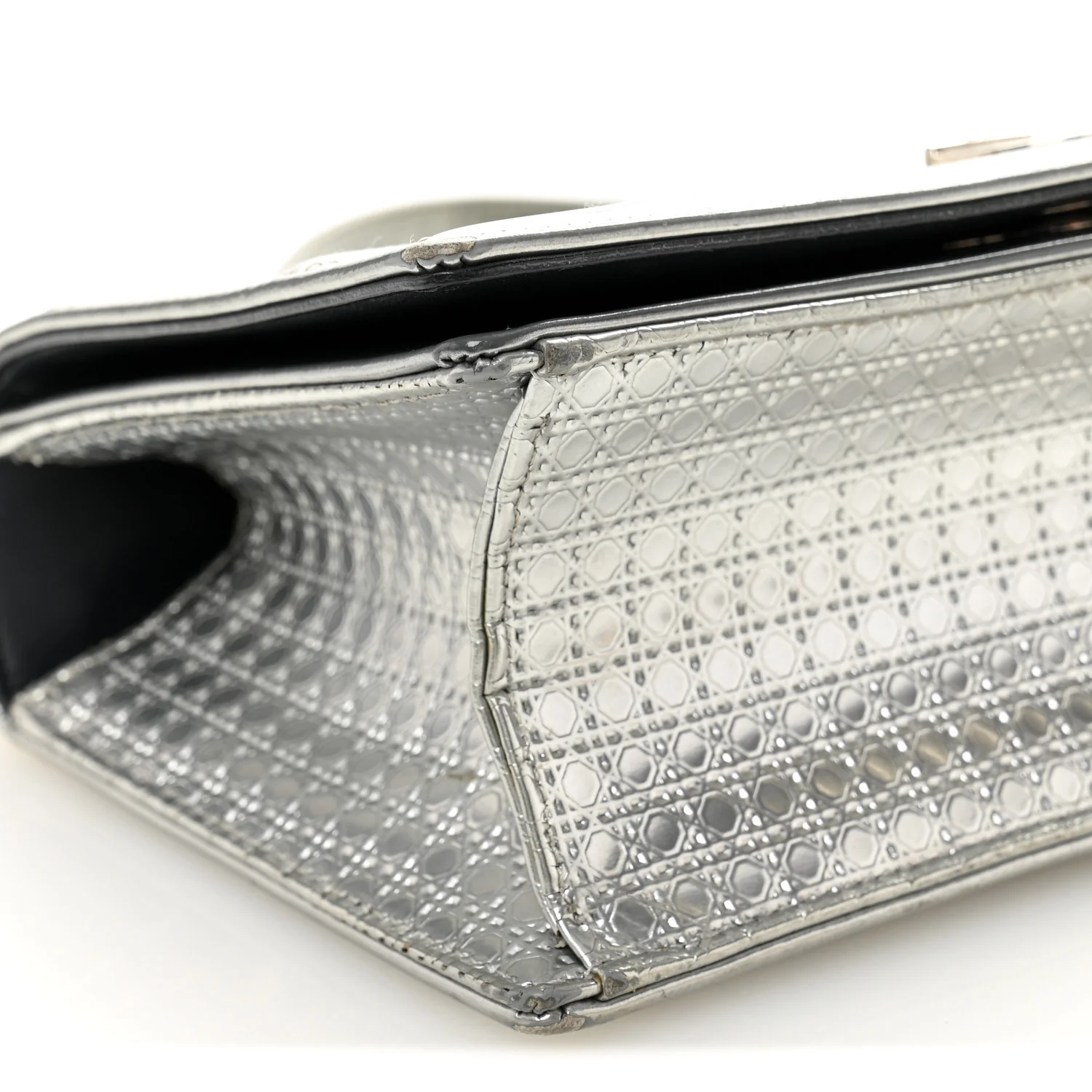 Metallic Patent Micro-Cannage Small Diorama Flap Bag Silver - Image 8