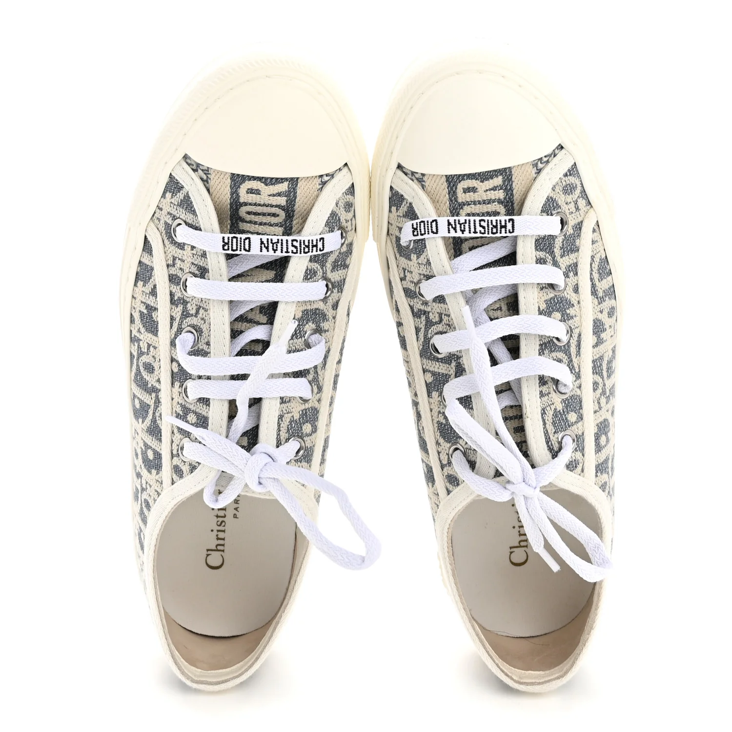 Oblique Chambray Raffia Effect Walk'N'Dior Low Top Sneakers 38 Blue Light Biscuit - Image 2