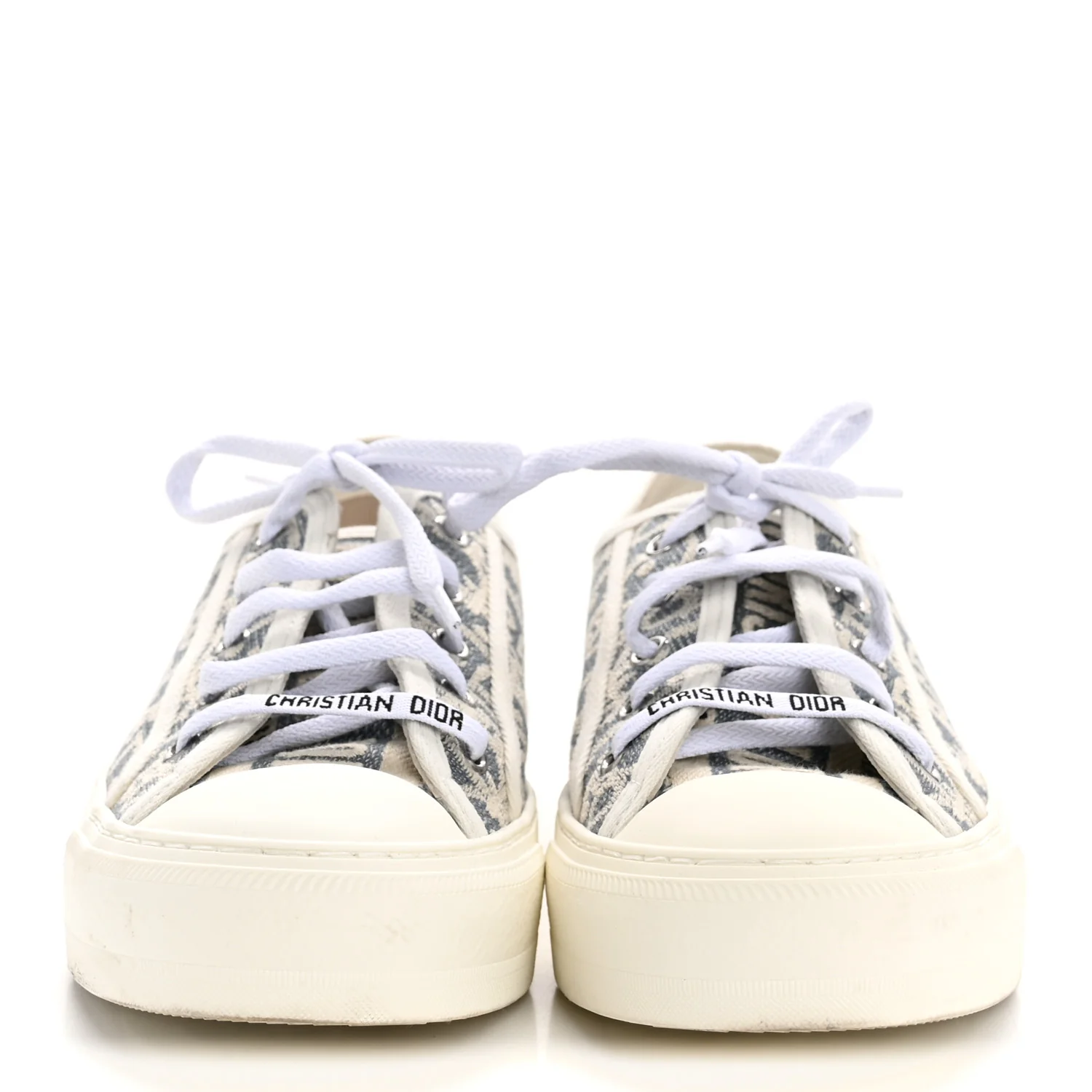 Oblique Chambray Raffia Effect Walk'N'Dior Low Top Sneakers 38 Blue Light Biscuit - Image 3