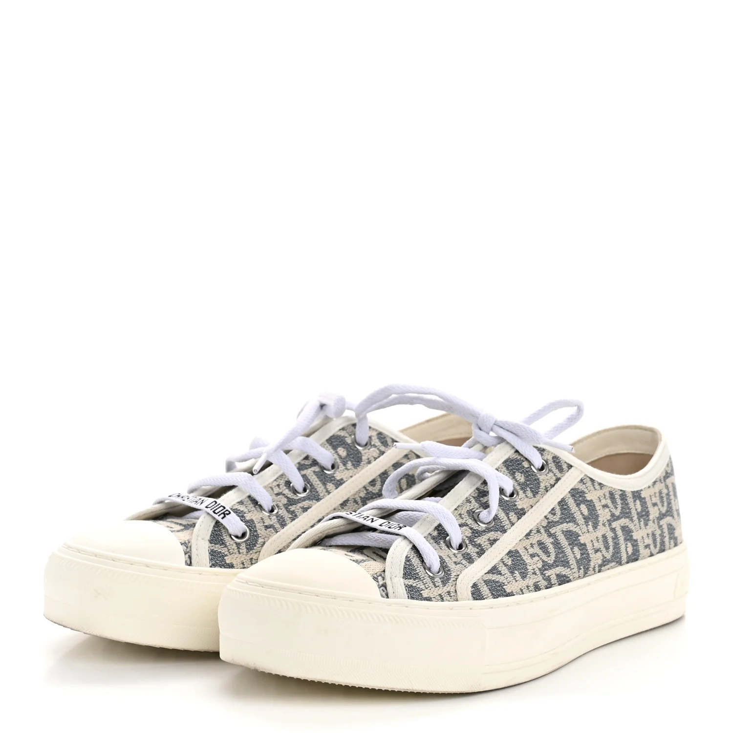 Oblique Chambray Raffia Effect Walk'N'Dior Low Top Sneakers 38 Blue Light Biscuit - Image 4