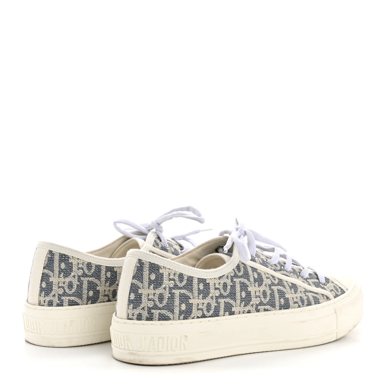 Oblique Chambray Raffia Effect Walk'N'Dior Low Top Sneakers 38 Blue Light Biscuit - Image 5