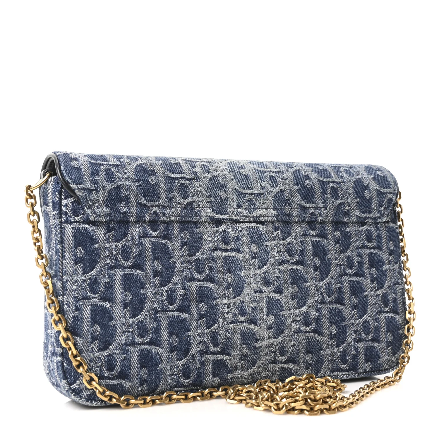Oblique Denim Saddle Chain Long Wallet Blue - Image 3