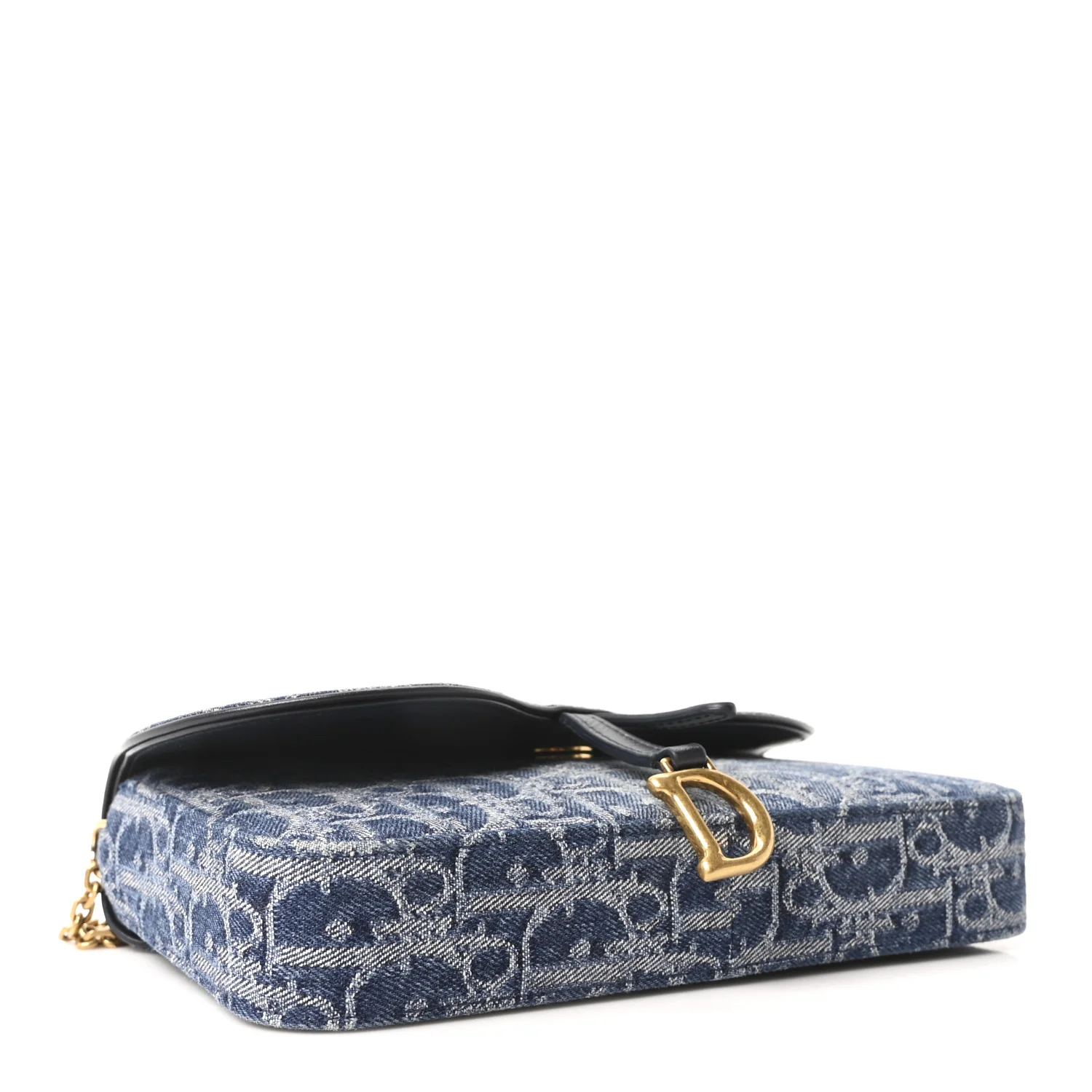 Oblique Denim Saddle Chain Long Wallet Blue - Image 4