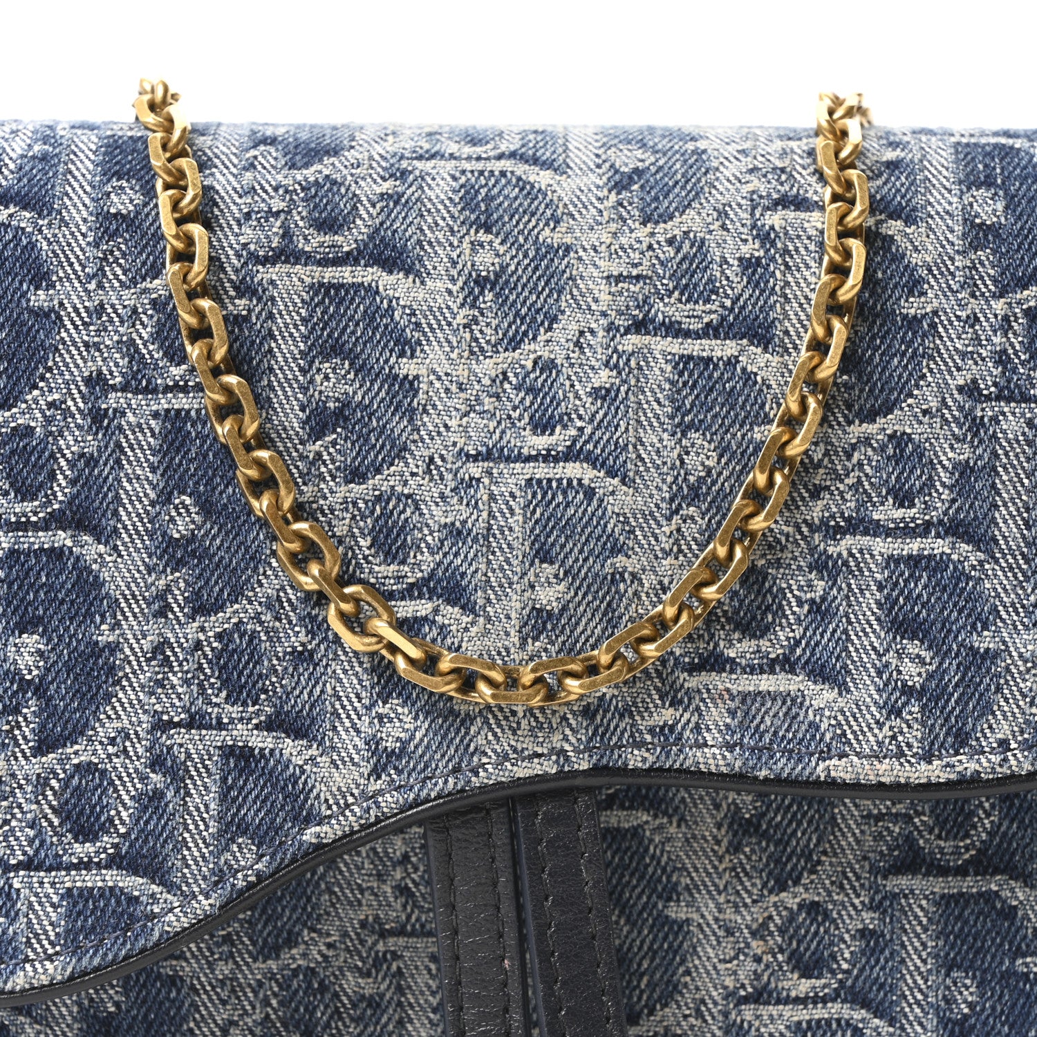 Oblique Denim Saddle Chain Long Wallet Blue - Image 7
